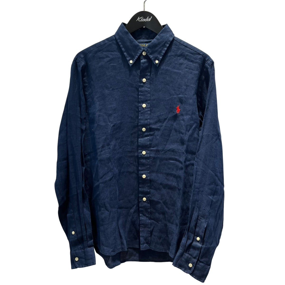 POLO RALPH LAUREN ポニー刺繍リネン長袖ボタンダウンシャツ 古着・中古-1枚目のアイテム画像