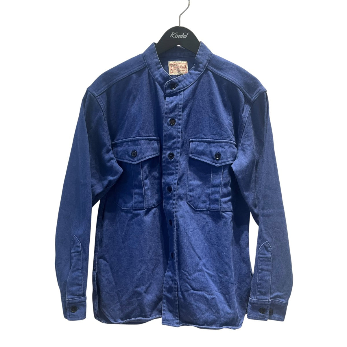 バンドカラー イングリッシュツイル CPOシャツノーカラーデニム長袖シャツ