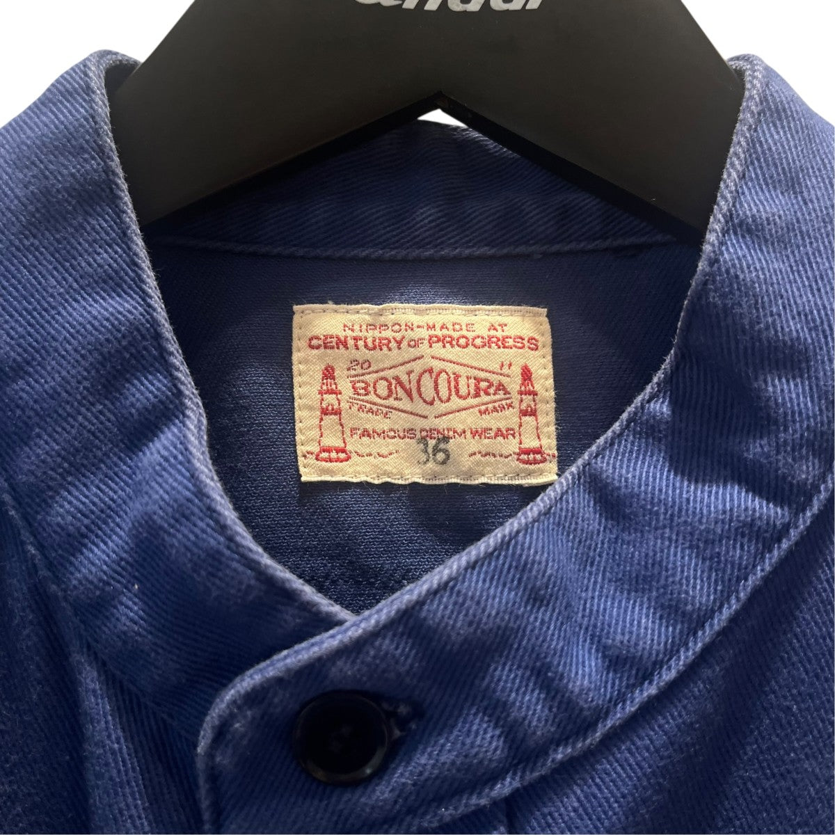 バンドカラー イングリッシュツイル CPOシャツノーカラーデニム長袖シャツ