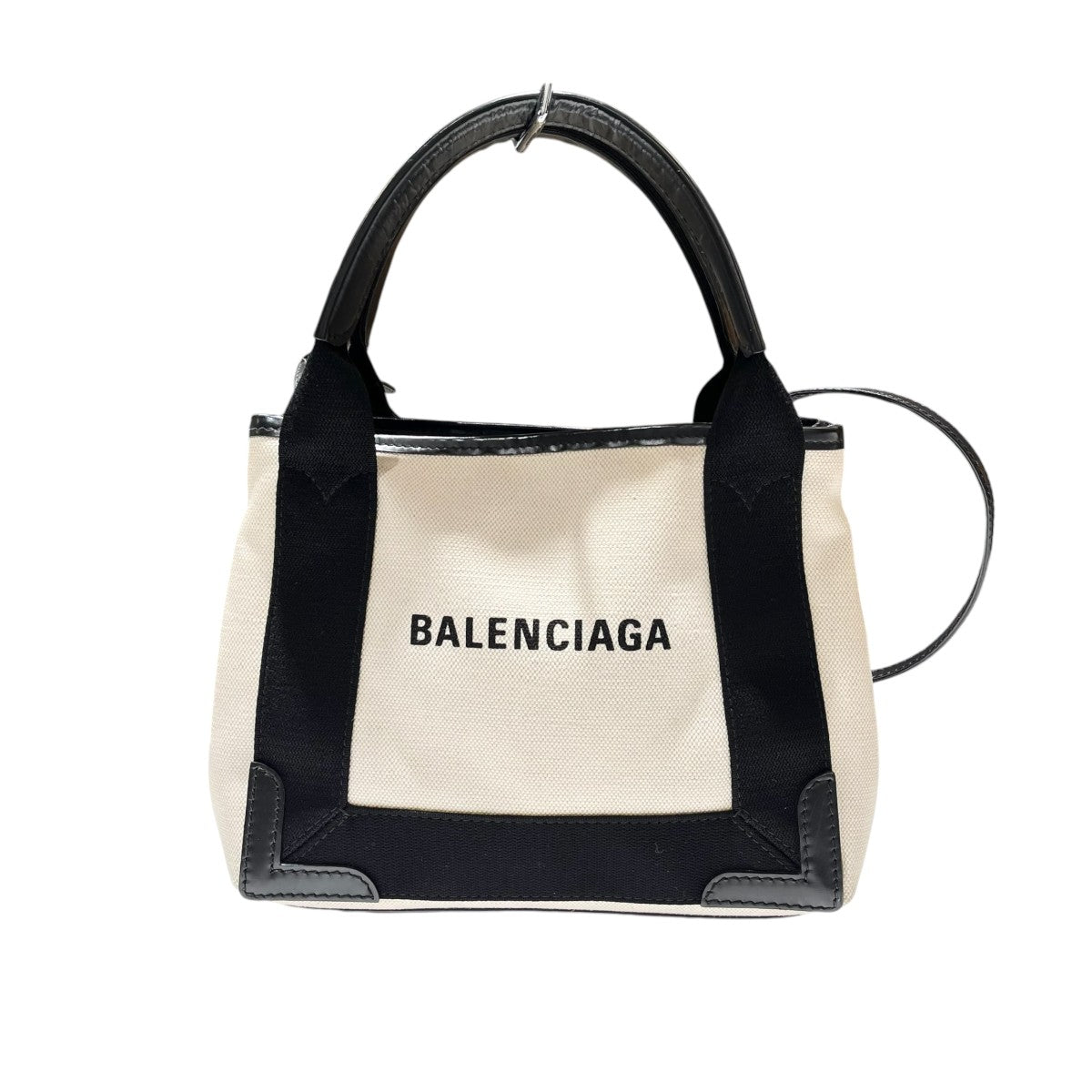 BALENCIAGA ネイビーカバスXS ロゴプリント 2WAYバッグ ハンドバッグ 390346 古着・中古-1枚目のアイテム画像