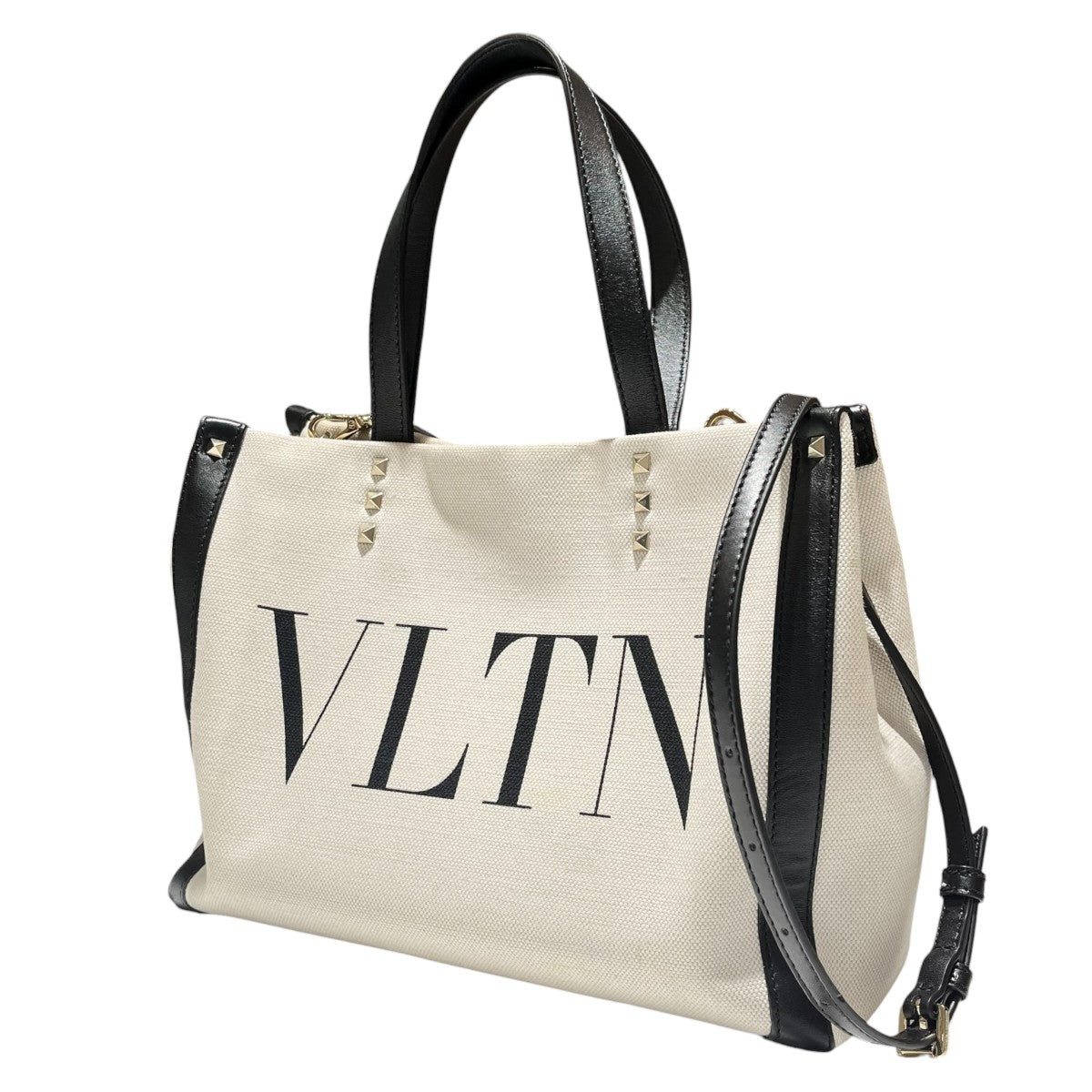 VALENTINO GARAVANI VLTN ロックスタッズ キャンバス 2WAY トートバッグ 古着・中古-2枚目のアイテム画像