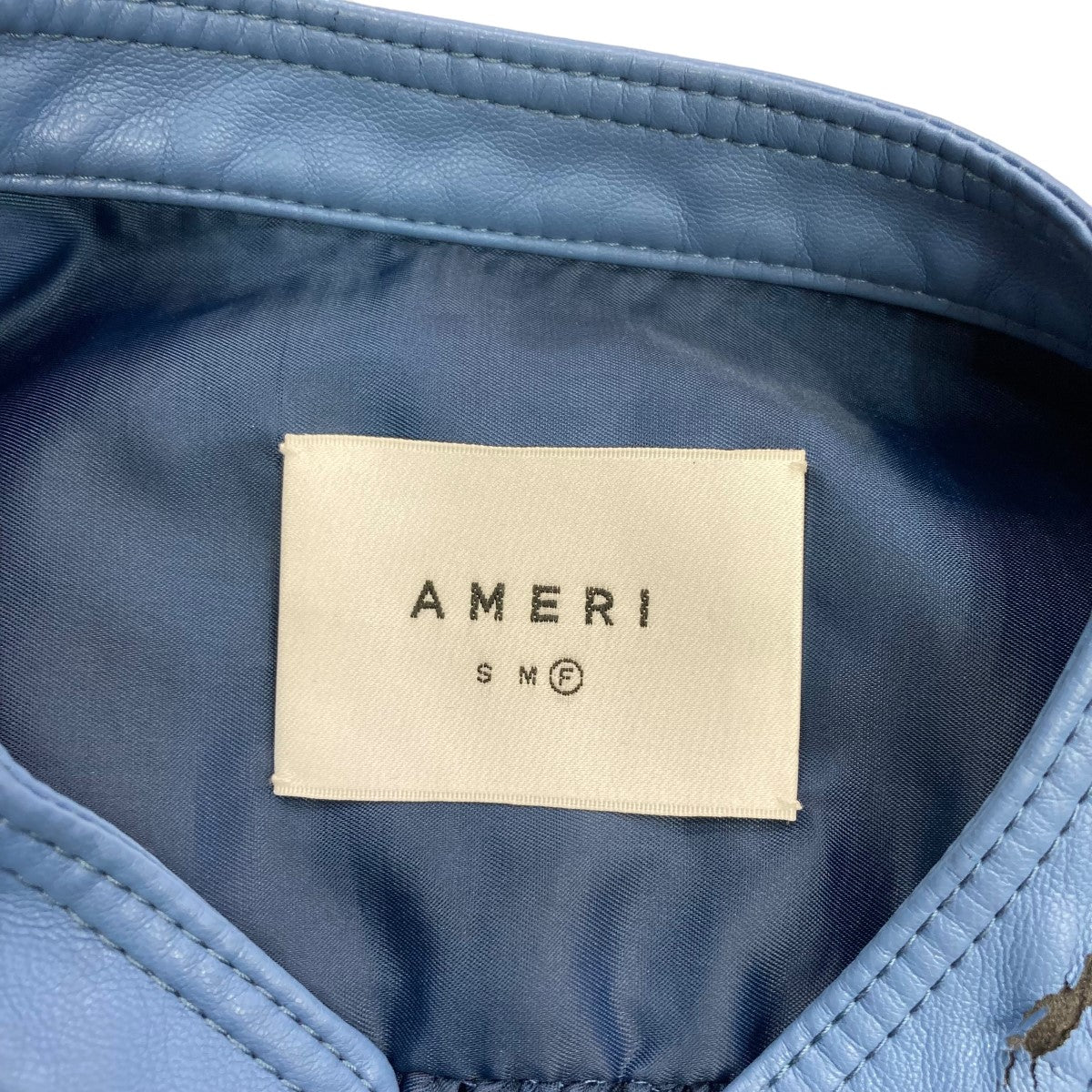 AMERI(アメリ) 22AWEGG GATHER Leather JACKETフェイクレザージャケット01220630060 ブルー サイズ:Free レディース ジャケット・ブルゾン 中古・古着