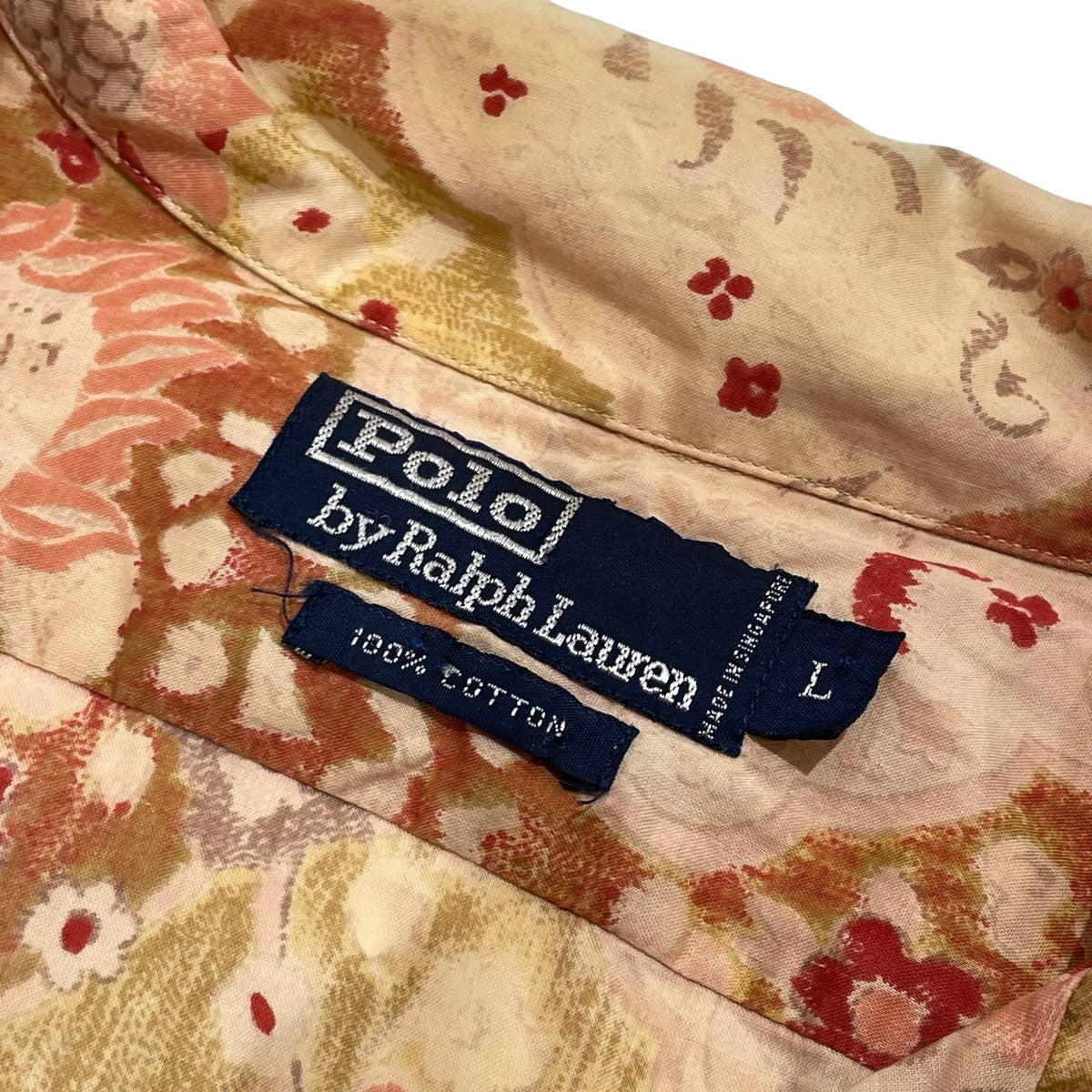 POLO RALPH LAUREN 半袖シャツ M ベージュ 90s ポロ ラルフローレン オープンカラーシャツ M ベージュ 開襟