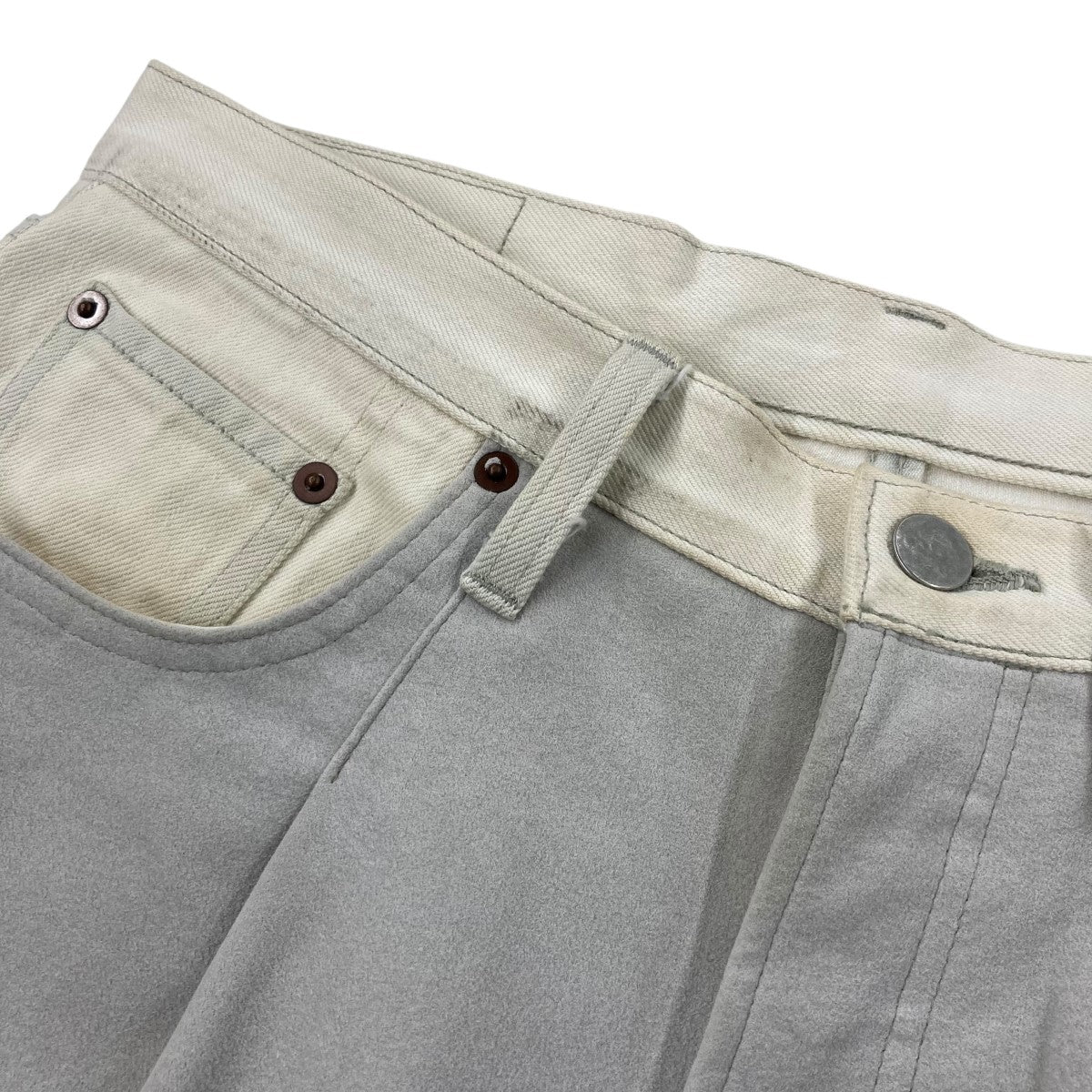 23SSLEATHER COMBINATION VINTAGE DENIM JEANS切替デニムパンツST.516