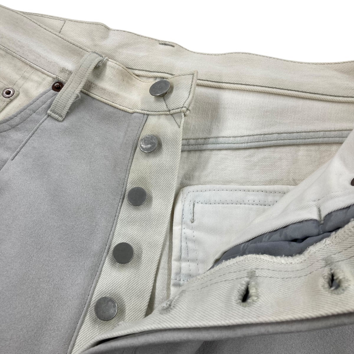 23SSLEATHER COMBINATION VINTAGE DENIM JEANS切替デニムパンツST.516