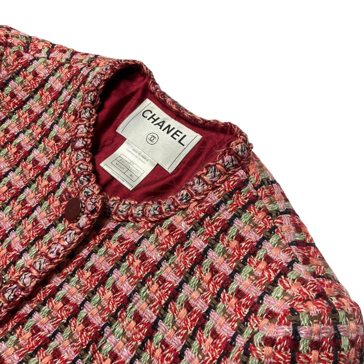 CHANEL 赤 ノーカラージャケット ツイード レッド（赤）系 CHANEL