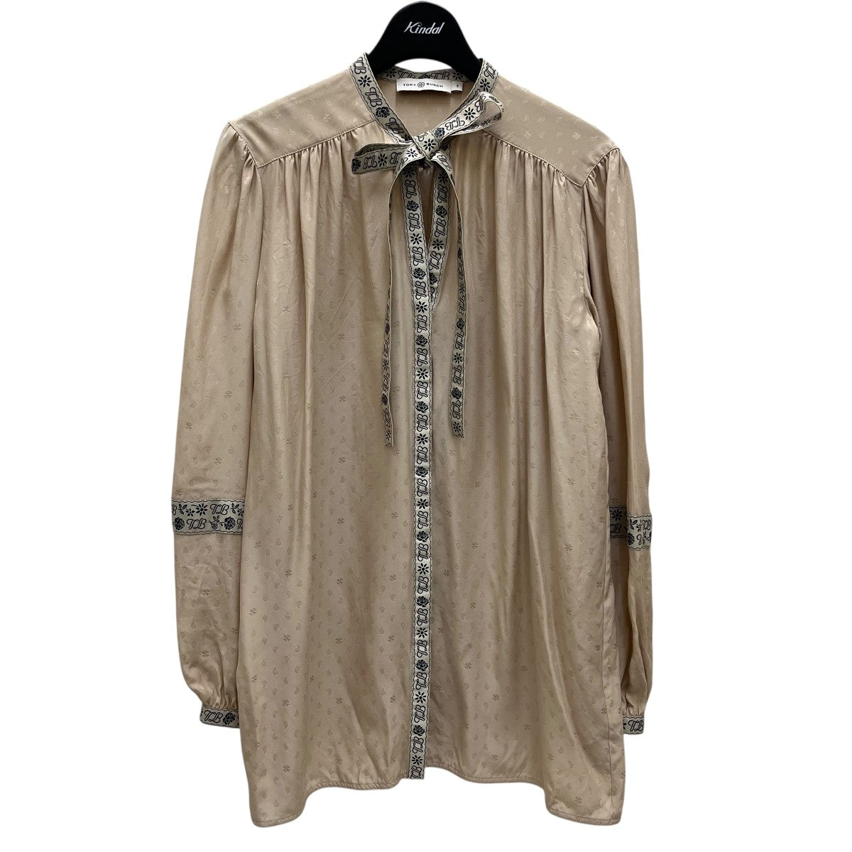 トリーバーチ TORY BURCH シルク混ジャガードブラウス ベージュ サイズ：2 TORY BURCH(トリーバーチ) シルク混ジャガードブラウス ベージュ