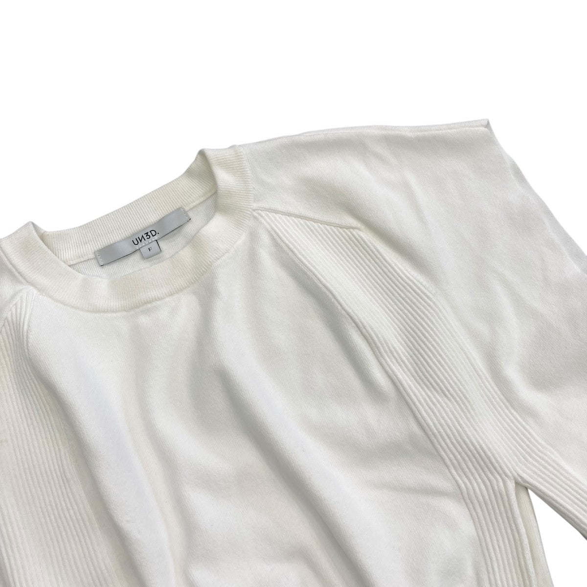 UN3D. アンスリード ニット 長袖 編み込みデザイン ホワイト F UN3D./アンスリード】SEE THROUGH LAYERED KNIT/レイヤード