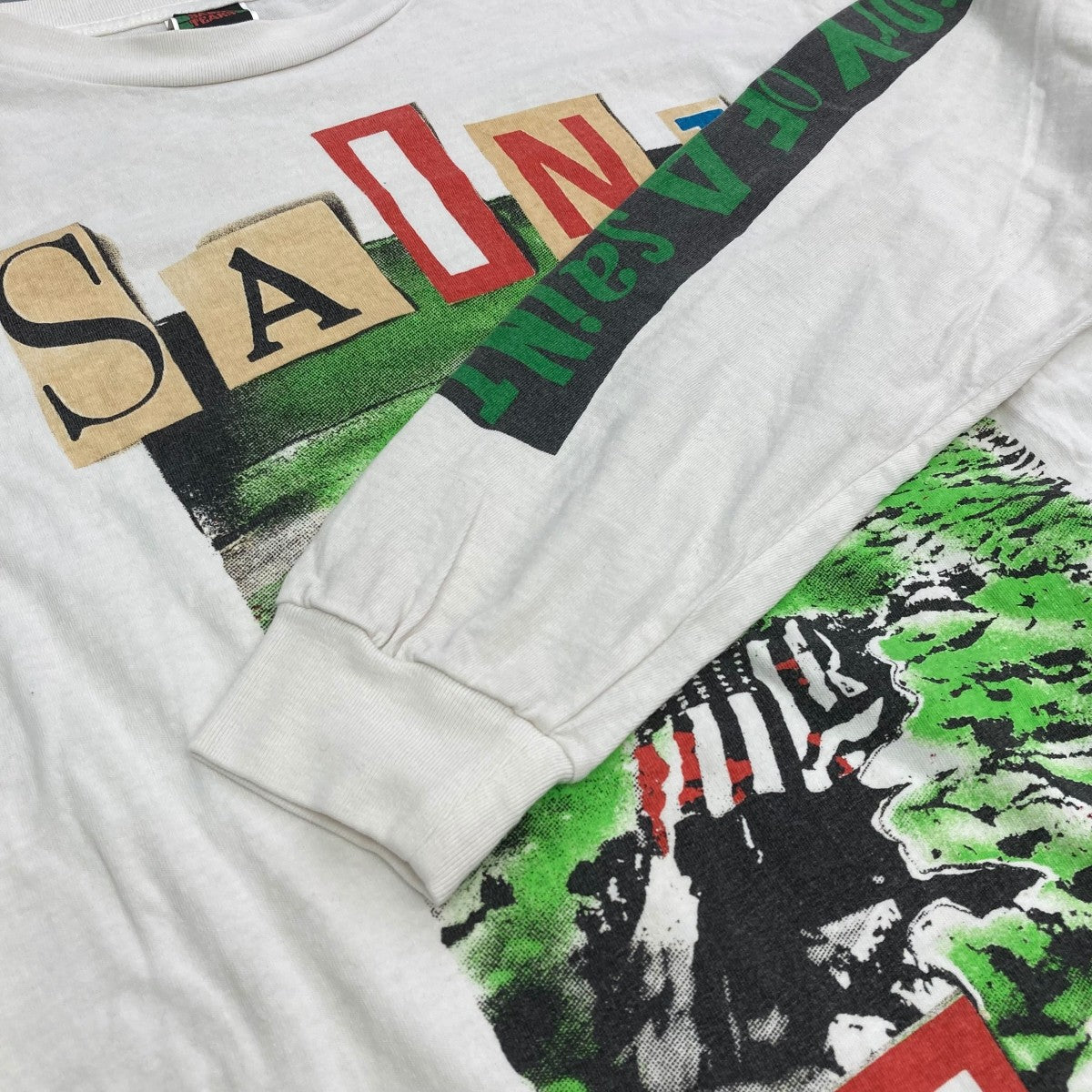 SAINT MICHAELセメントホワイトの稲妻プリント長袖Tシャツ M SAINT MICHAELセメントホワイトの稲妻プリント長袖Tシャツ M