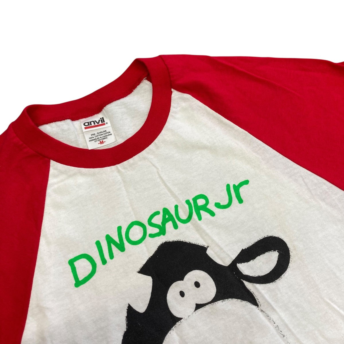 USED(ユーズド) DINOSAUR JrラグランTシャツ ホワイト×レッド