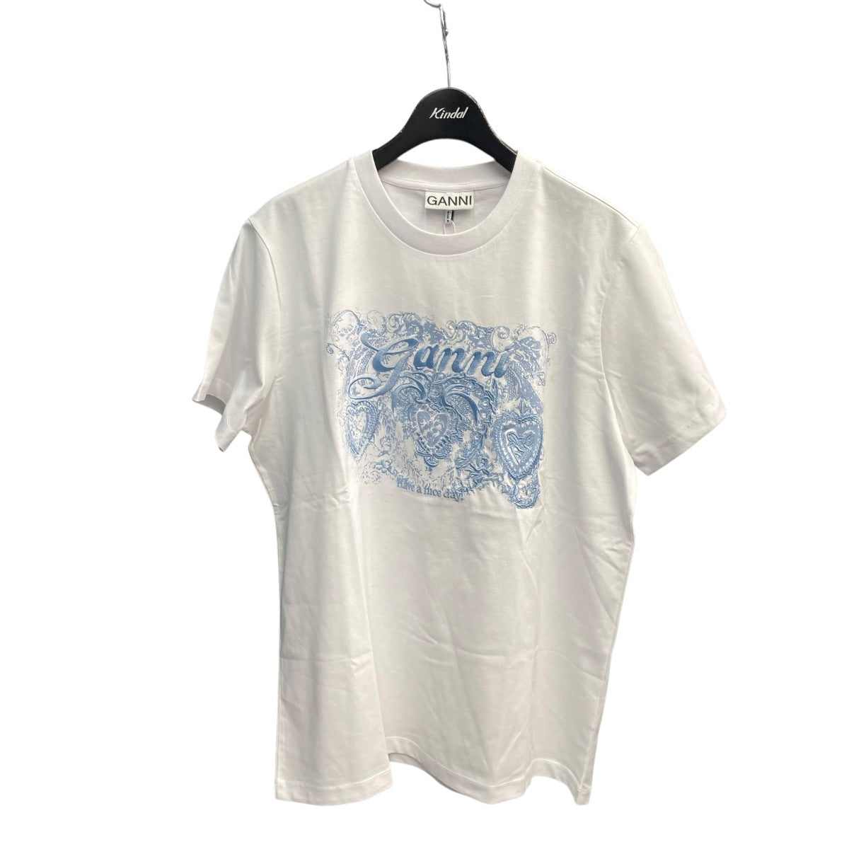 Ganni 25SSBasic Jersey Tattoo Lace Relaxed T-shirtT4158 古着・中古-1枚目のアイテム画像