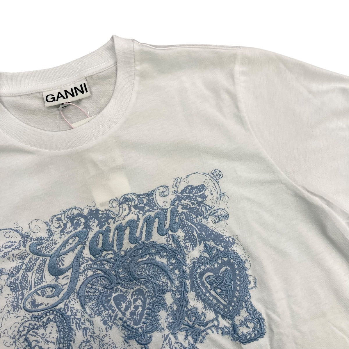 Ganni 25SSBasic Jersey Tattoo Lace Relaxed T-shirtT4158 古着・中古-3枚目のアイテム画像