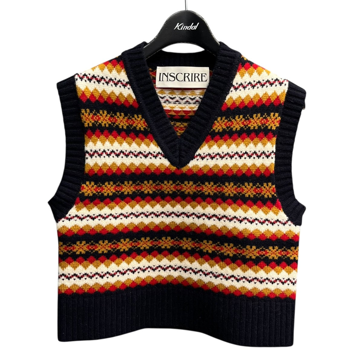 INSCRIRE(アンスクリア) Fairisle Tight Fit V Neck Vestニットベスト