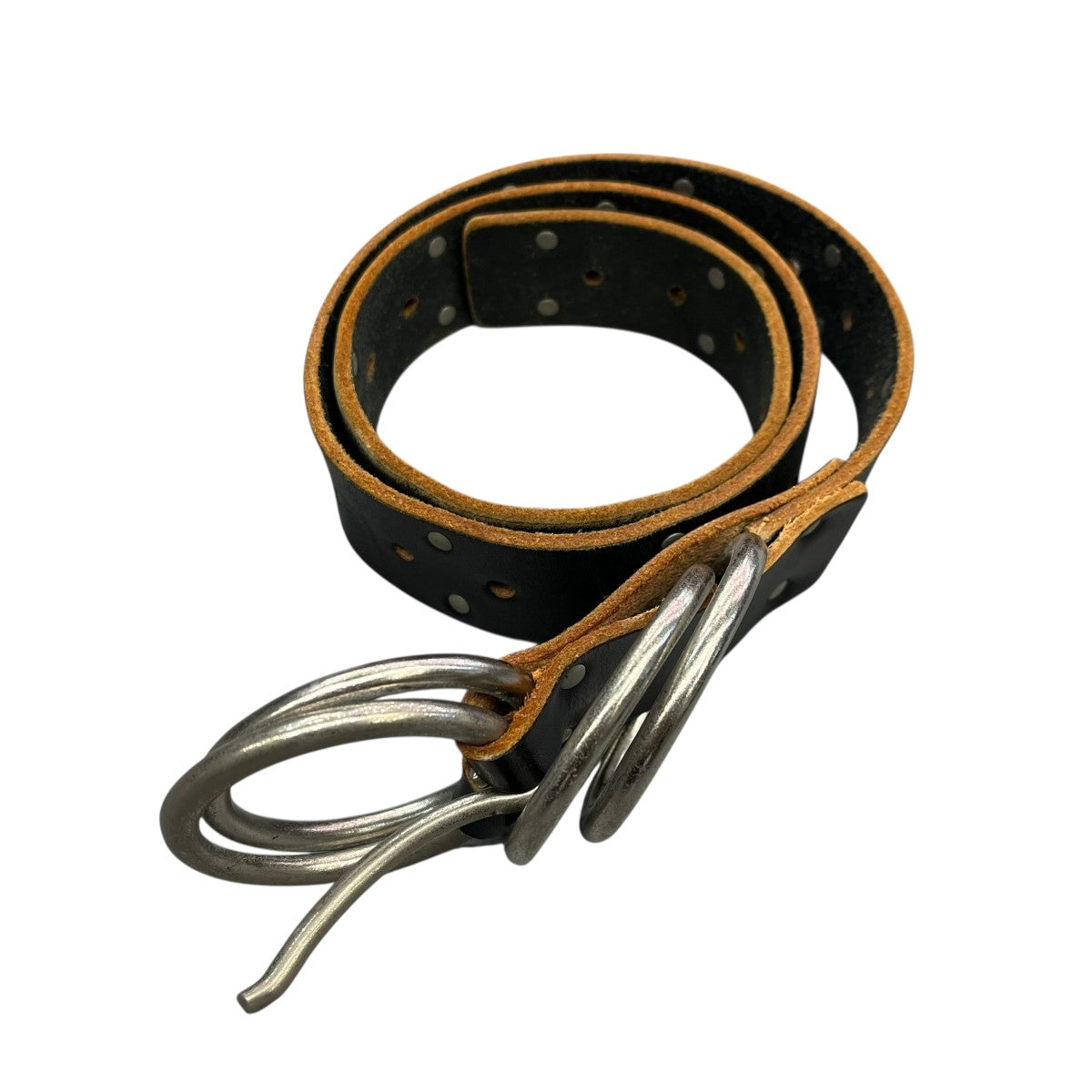 美品【レア】ワイズY's クアドラプルリングレザーベルト 黒 ワイズY's クアドラプルリングレザーベルト 黒 (K-147399)