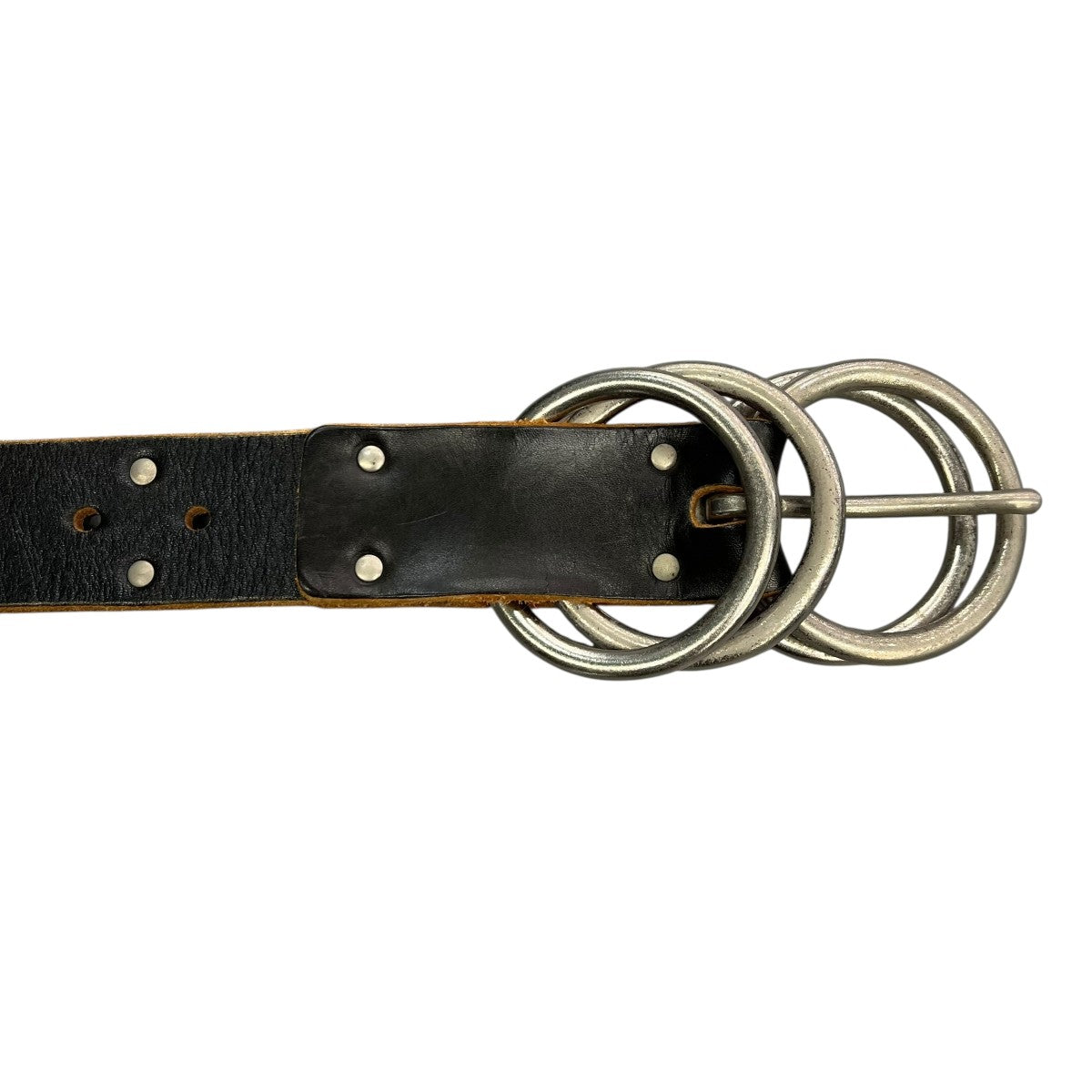美品【レア】ワイズY's クアドラプルリングレザーベルト 黒 ワイズY's クアドラプルリングレザーベルト 黒 (K-147399)