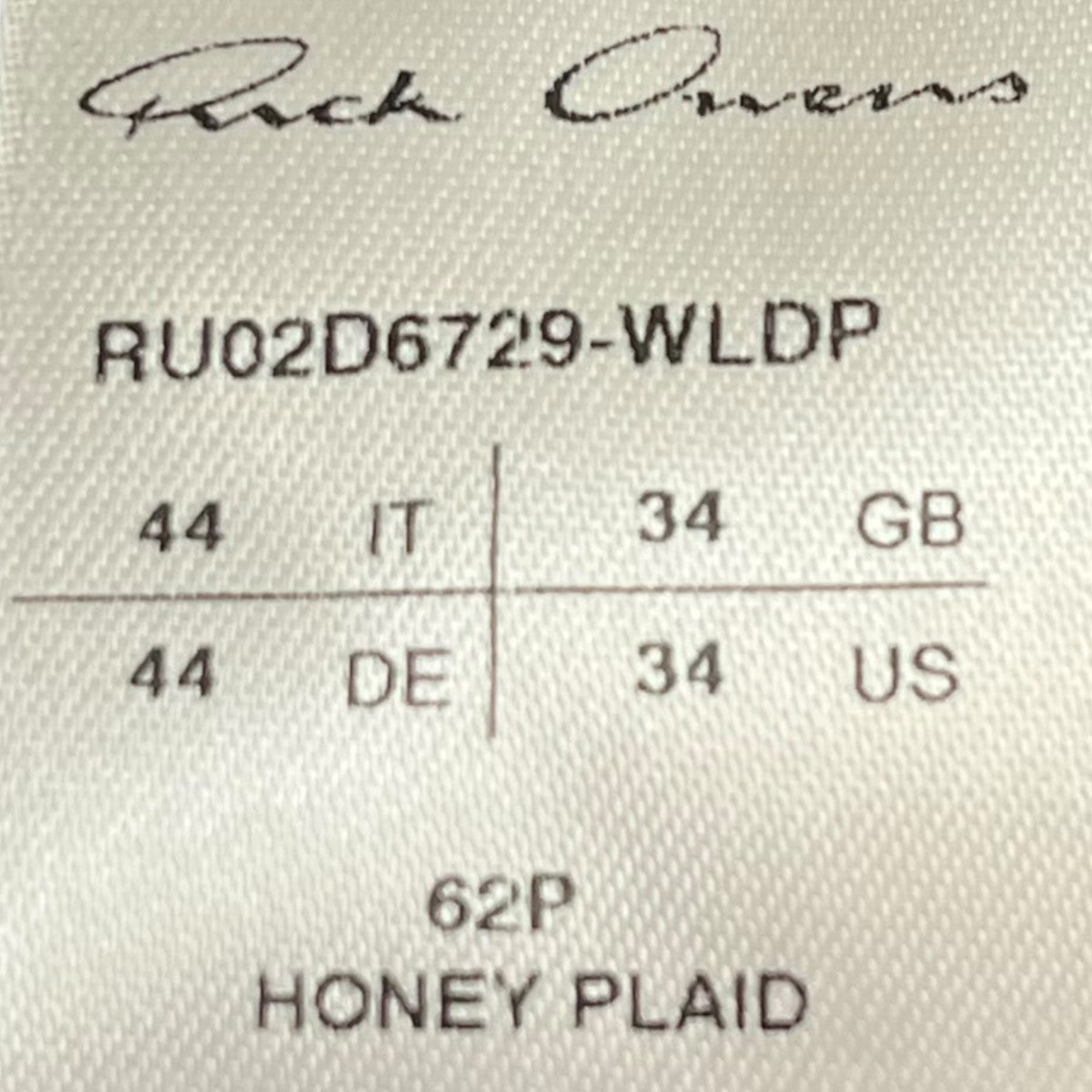 RICK OWENS 24AWOUTERSHIRT HONEY PLAID長袖シャツRU02D6729 WLDP 古着・中古-6枚目のアイテム画像