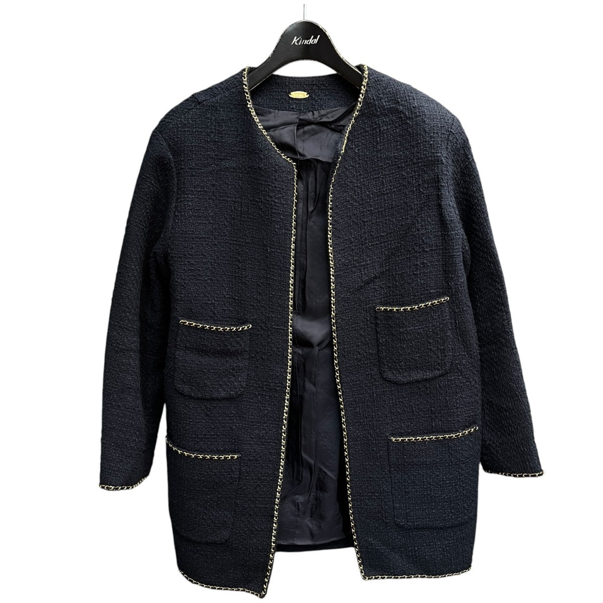 chain tweed ジャケット長袖ノーカラージャケット