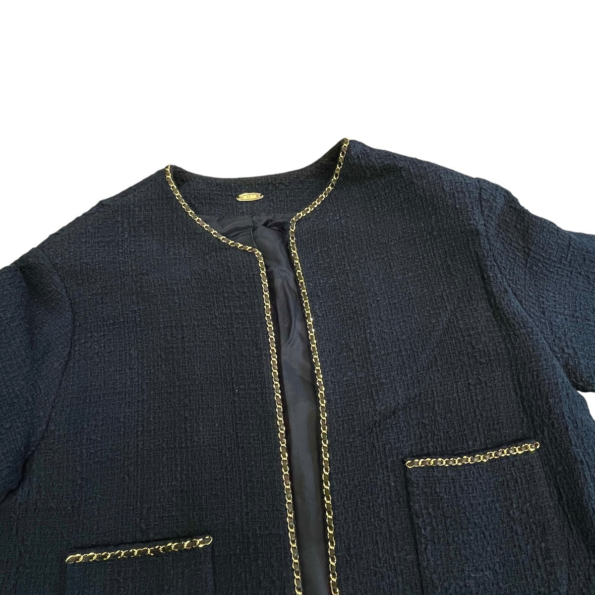 chain tweed ジャケット長袖ノーカラージャケット