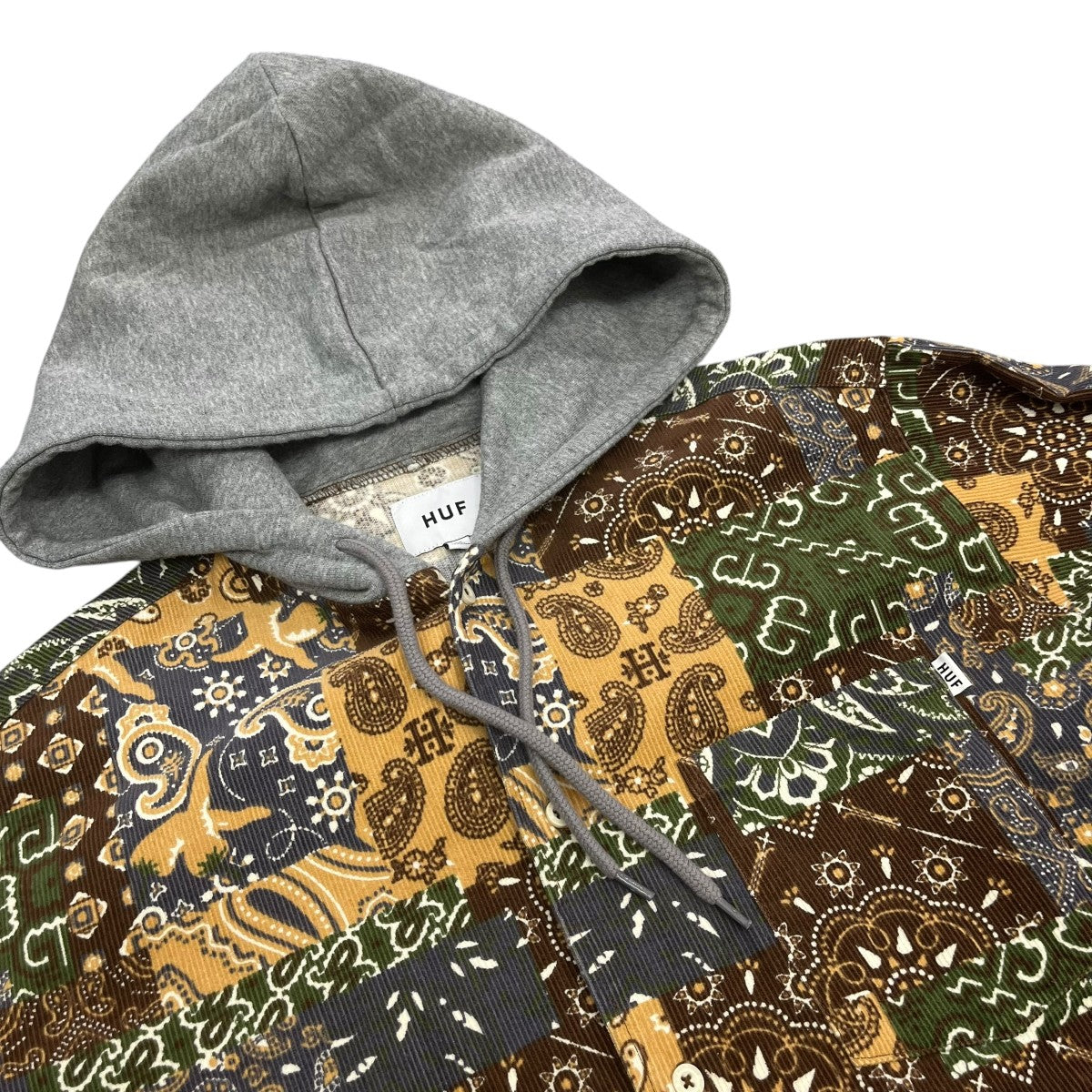 HUF PATCHWORK CORD HOODED JACKETシャツパーカーWJK0028 古着・中古-3枚目のアイテム画像