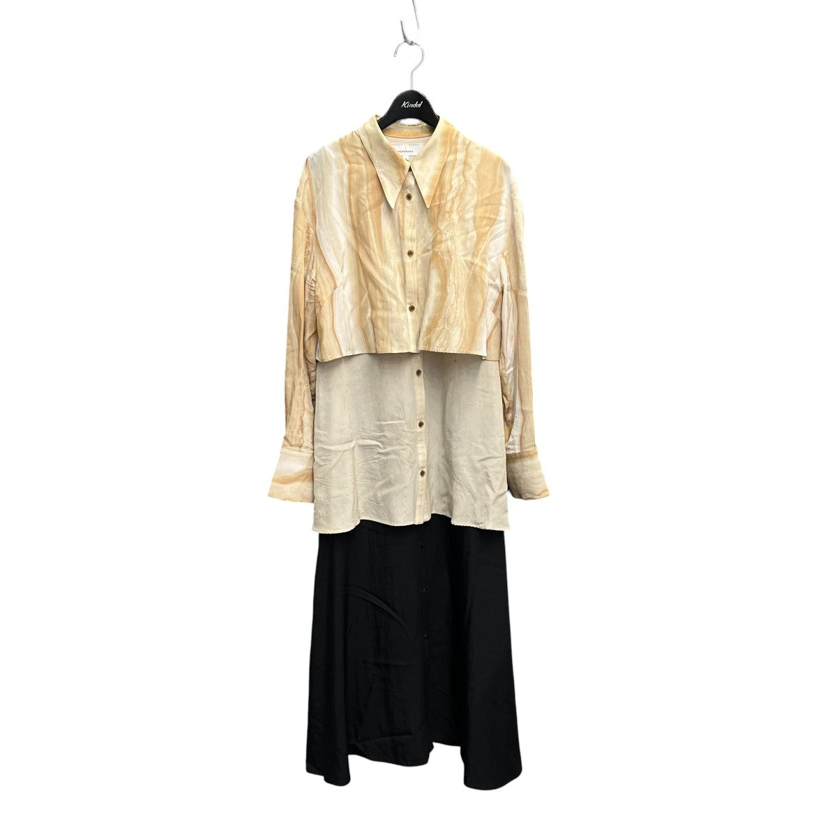 AKIRA NAKA 23AWMarble tiered dressシャツワンピースAW2330 BE 古着・中古-1枚目のアイテム画像