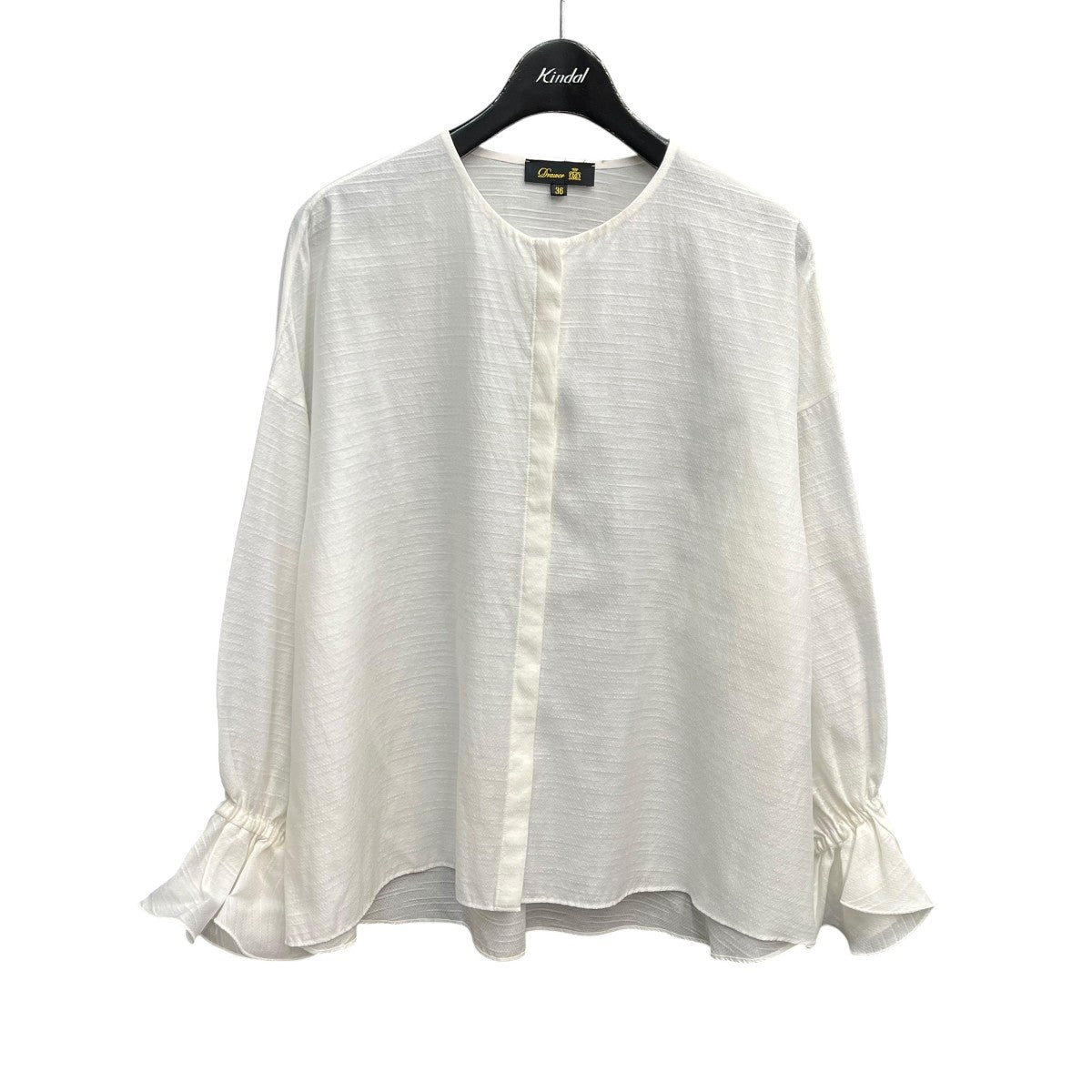 Drawer コットンシルクフリルカフブラウスノーカラーシャツ6521-299-1075 古着・中古-1枚目のアイテム画像