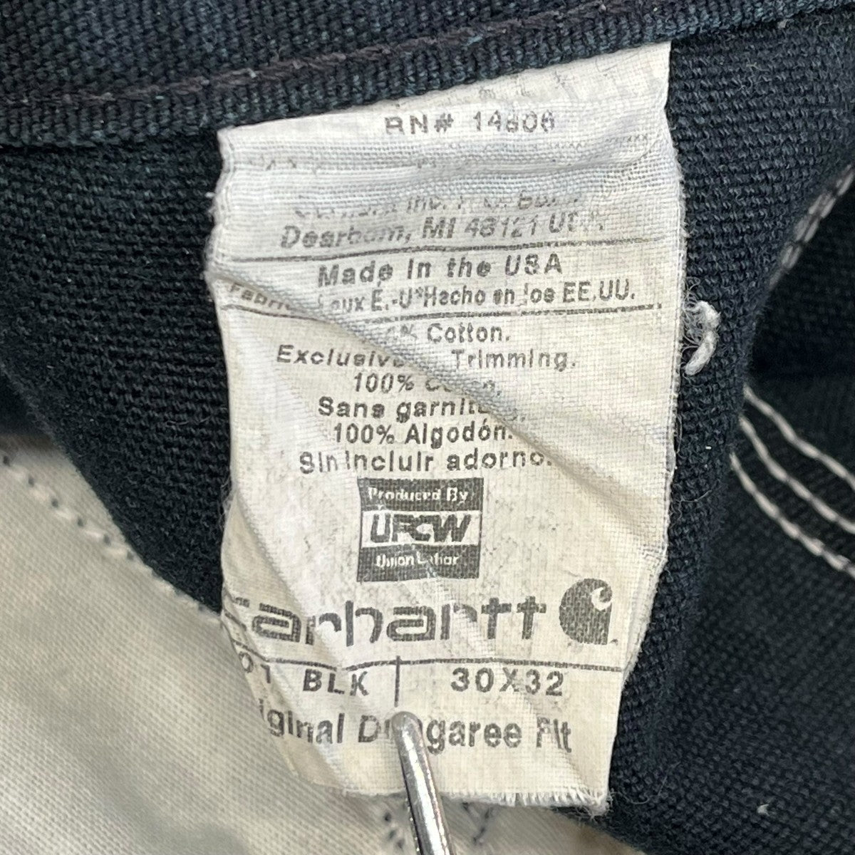 CarHartt USA製 90S ダブルニーワークパンツB01 BLK 古着・中古-5枚目のアイテム画像