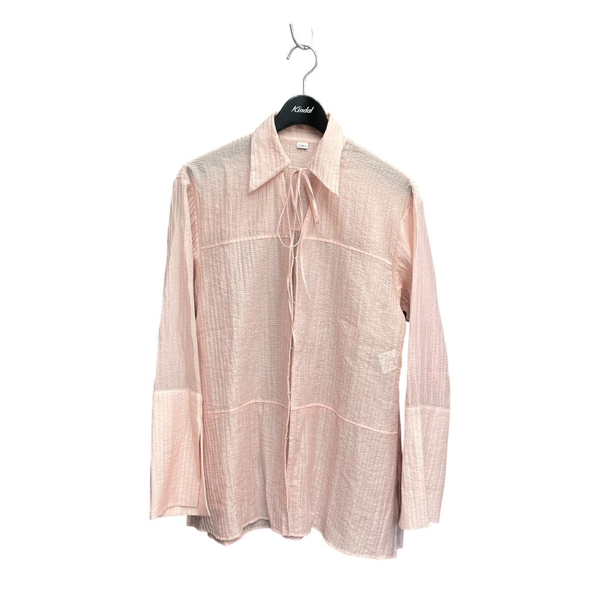 point neck ribbon shirtsロングシャツR99-85117