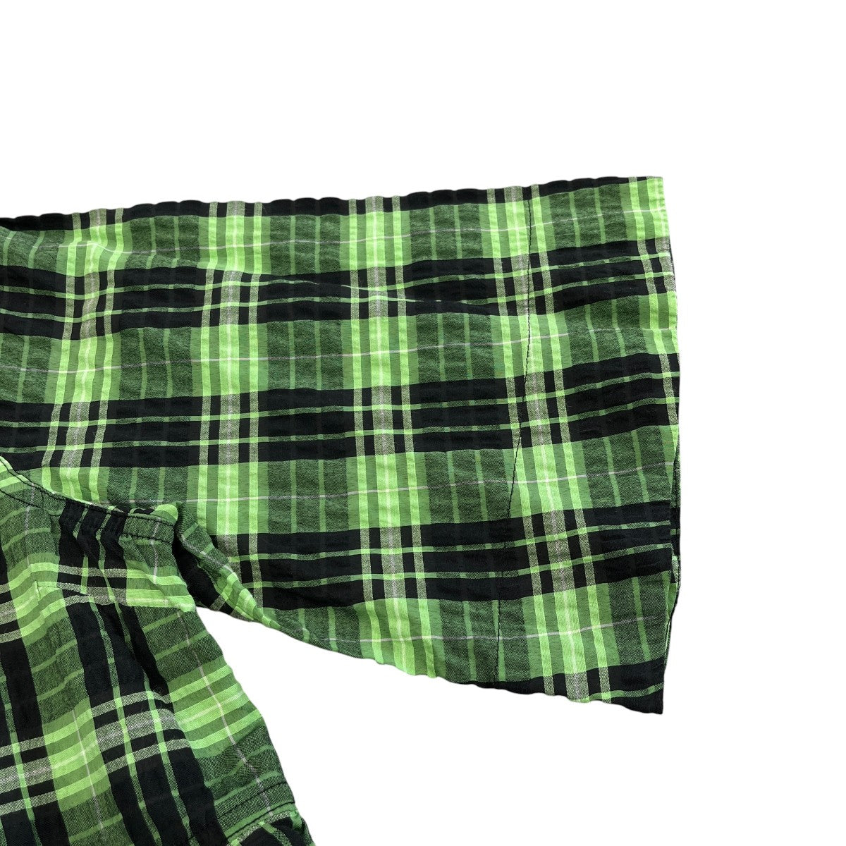 Seersucker Check U-neck Maxi Smock Dress半袖チェックワンピースF7608