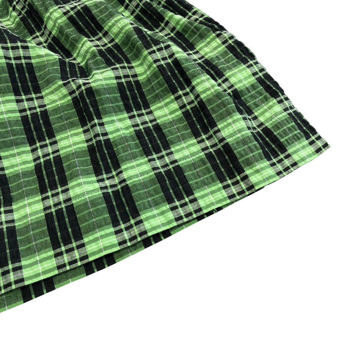 Seersucker Check U-neck Maxi Smock Dress半袖チェックワンピースF7608