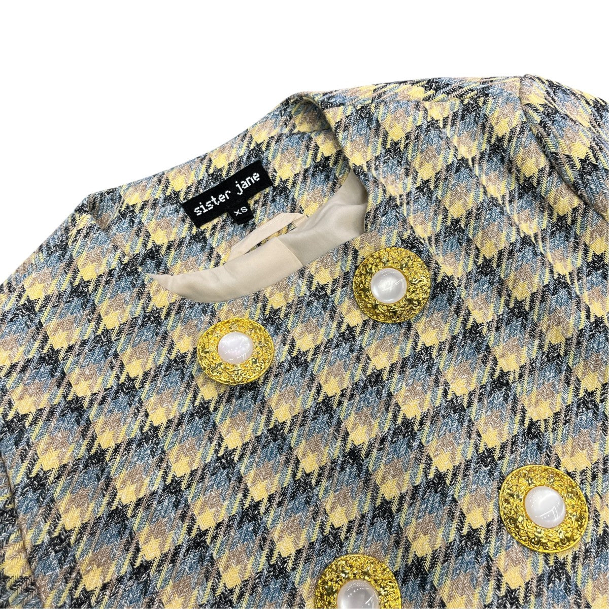si Nook Check Double Breasted Jacketノーカラージャケット32SJ02JK325MUL