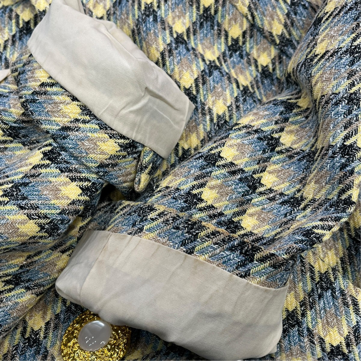 si Nook Check Double Breasted Jacketノーカラージャケット32SJ02JK325MUL