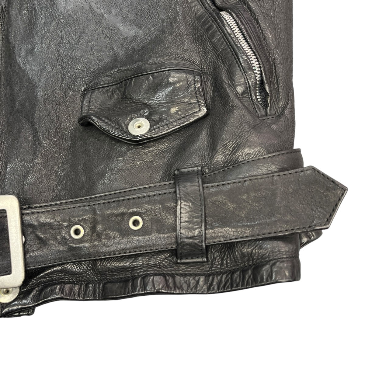 ISAMU KATAYAMA BACKLASH JAPAN CALF NATURAL DYED “GARMENT-WASH” DOUBLE RIDERSレザージャケット1927-07 古着・中古-5枚目のアイテム画像