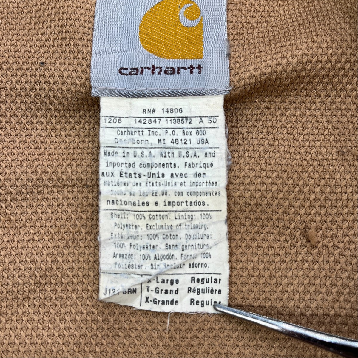 CarHartt USA製 アクティブジャケットジップブルゾンJ131 BRN 古着・中古-7枚目のアイテム画像