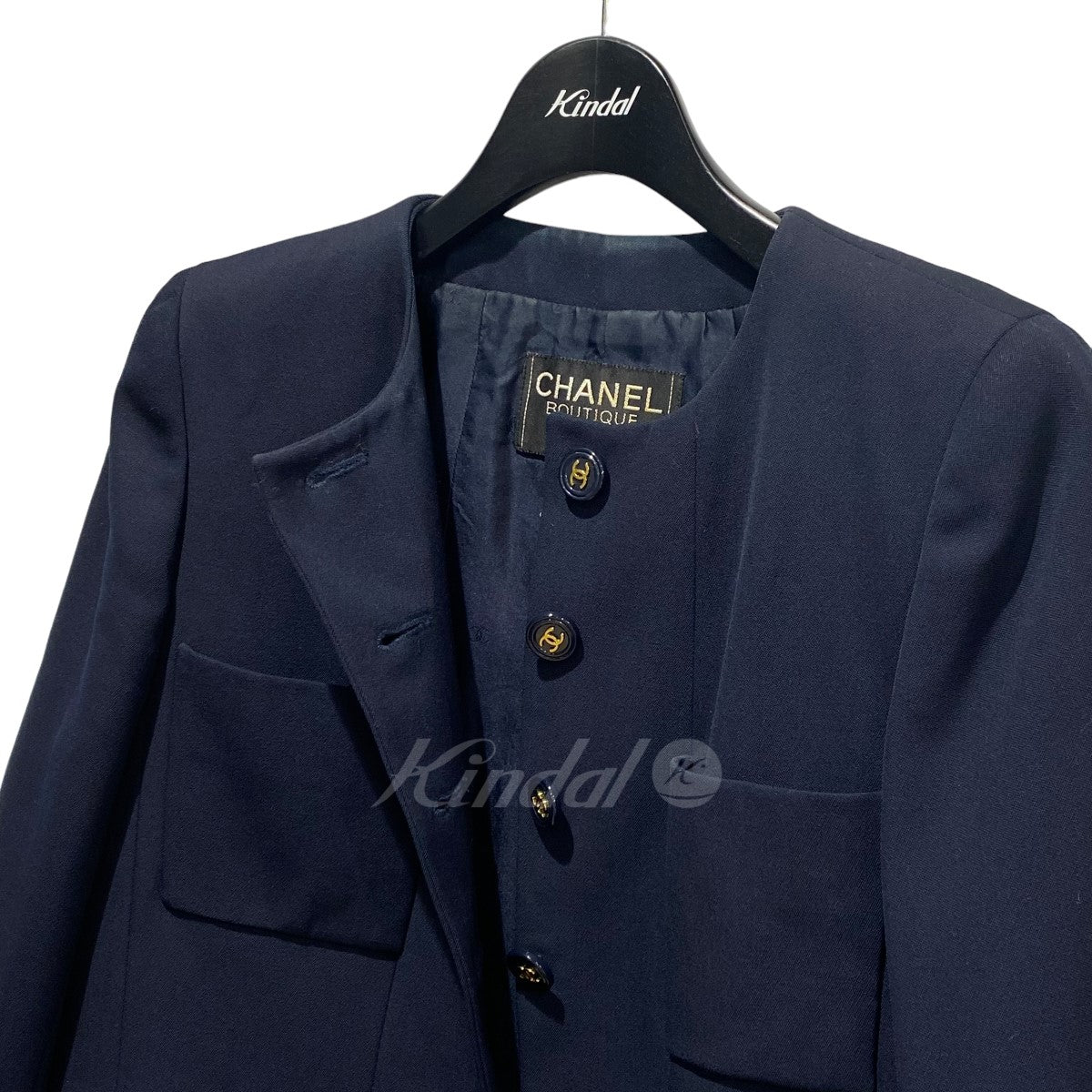 CHANEL(シャネル) 95P ココマークボタン セットアップ 肩パッド入 4ボタンロングジャケット ジップスカート