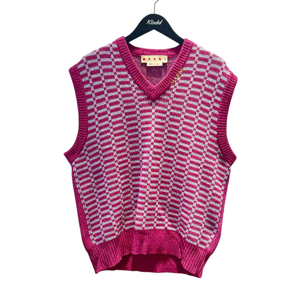 MARNI(マルニ) ｼﾞｬｶﾞｰﾄﾞﾁｪｯｸﾆｯﾄVネックニットベストCVMG0078Q0 UFH921