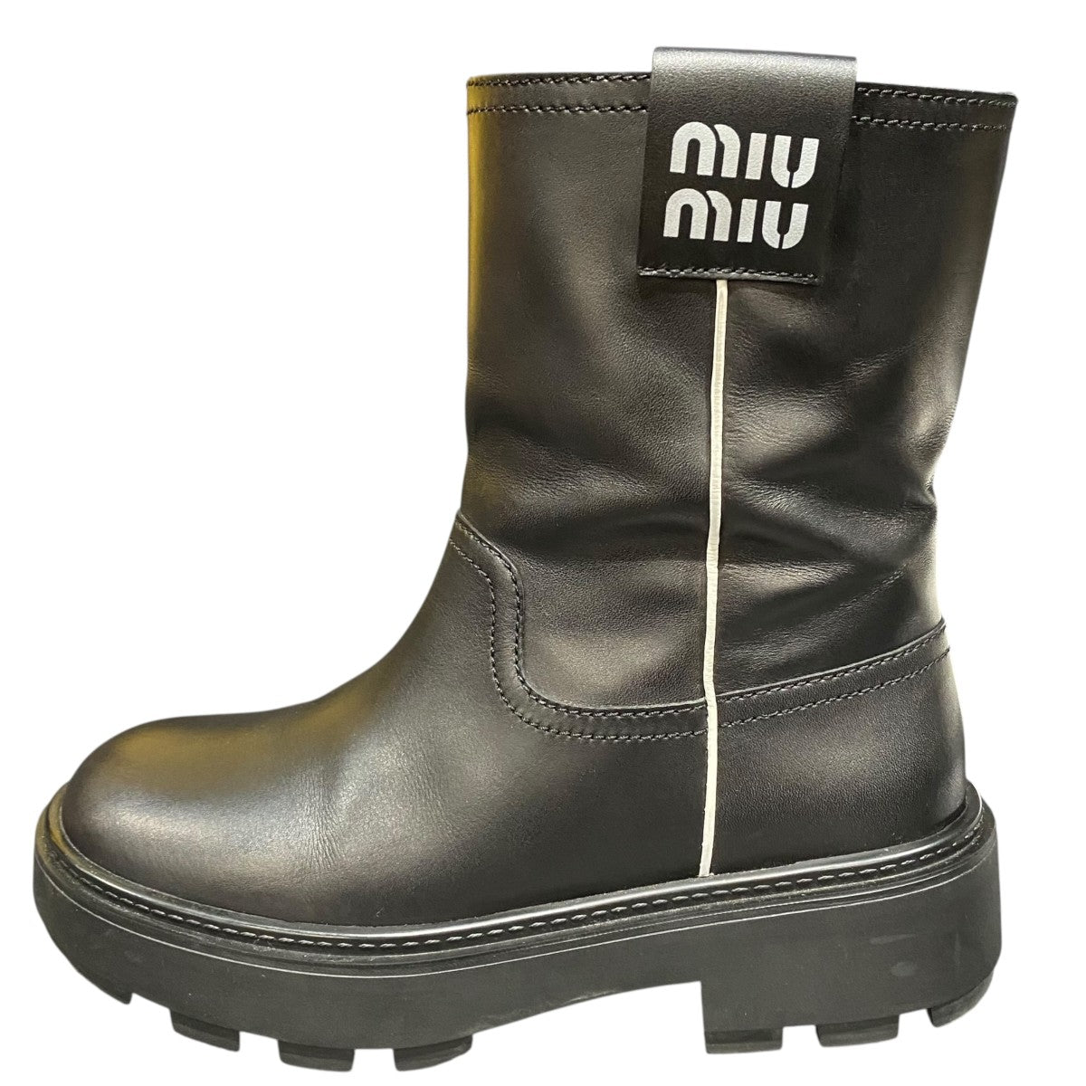 MIU MIU(ミュウミュウ) MIUMIUロゴ付ミドルブーツ ブラック サイズ 34