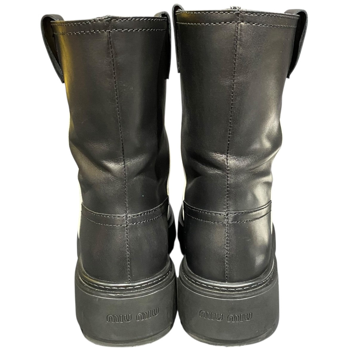 期間限定値下げmiu miu ブーツ MIU MIU(ミュウミュウ) MIUMIUロゴ付ミドルブーツ ブラック サイズ 34