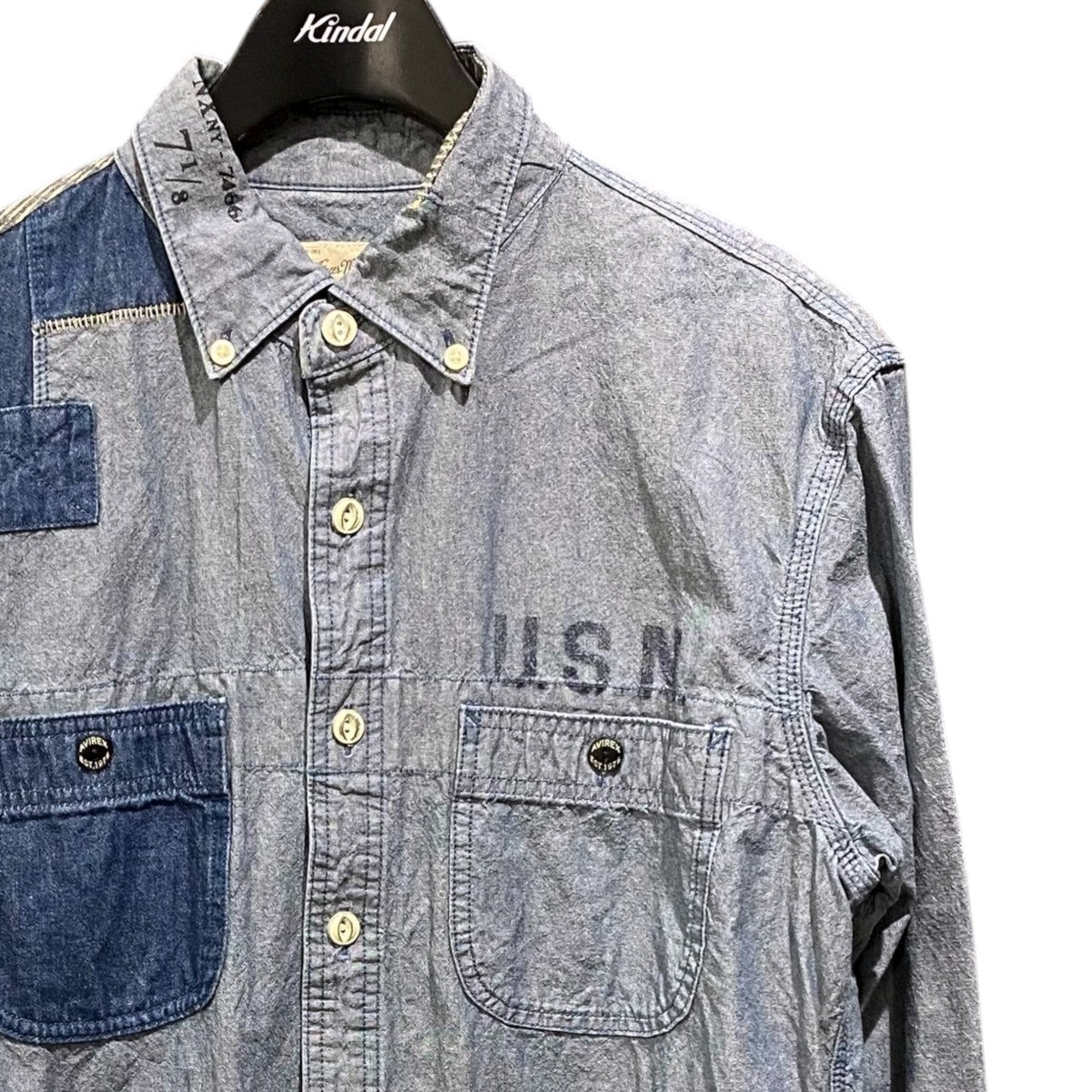 ボタンダメージ加工・パッチワーク付 CHAMBRAY SHIRT6135009 REPAIR