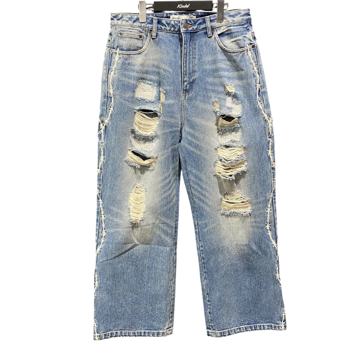 HIGH-GATE ダメージリペア加工鎖刺繍付バギーデニムパンツ25HG-S18