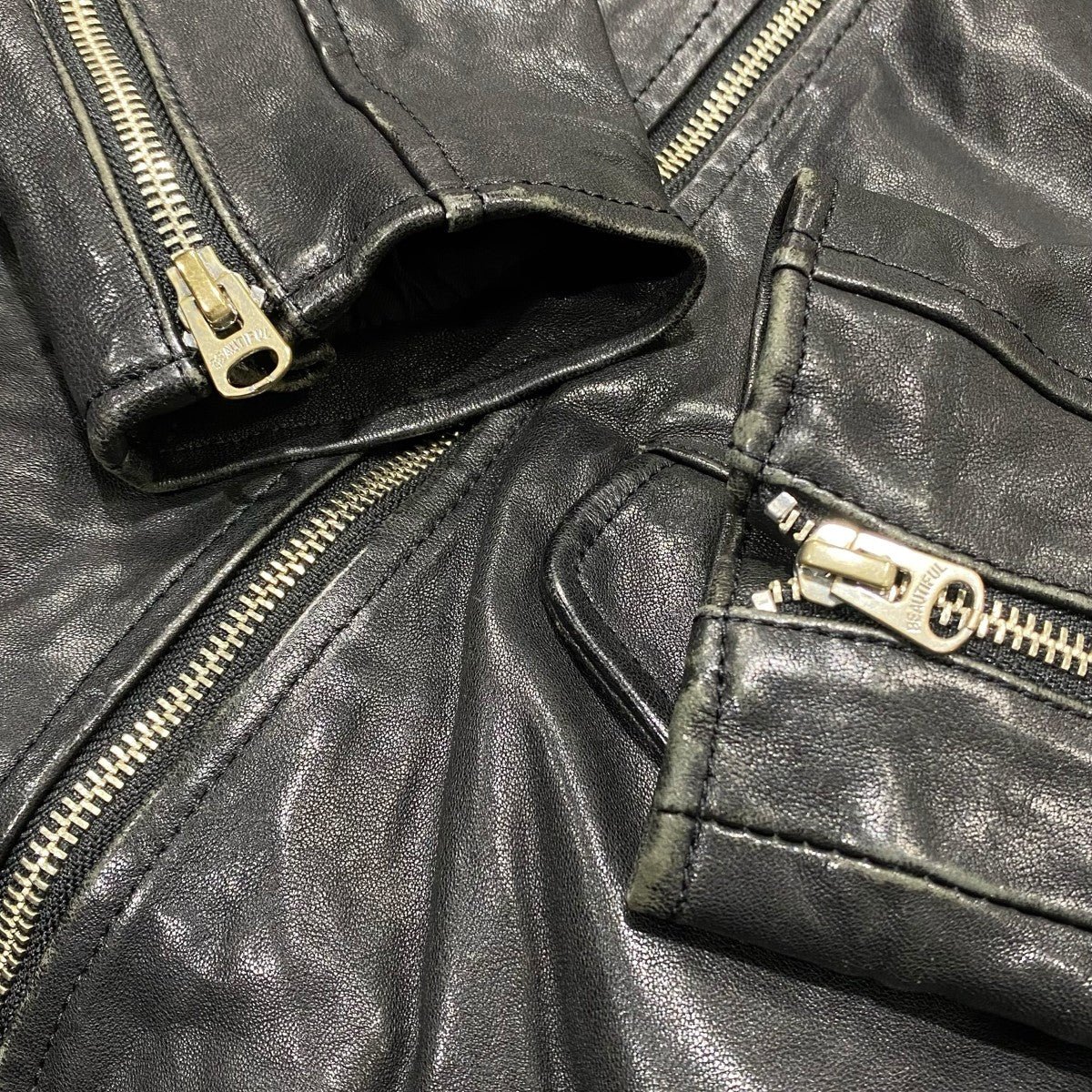 shrink leather riders jacketレザージャケット1000402401