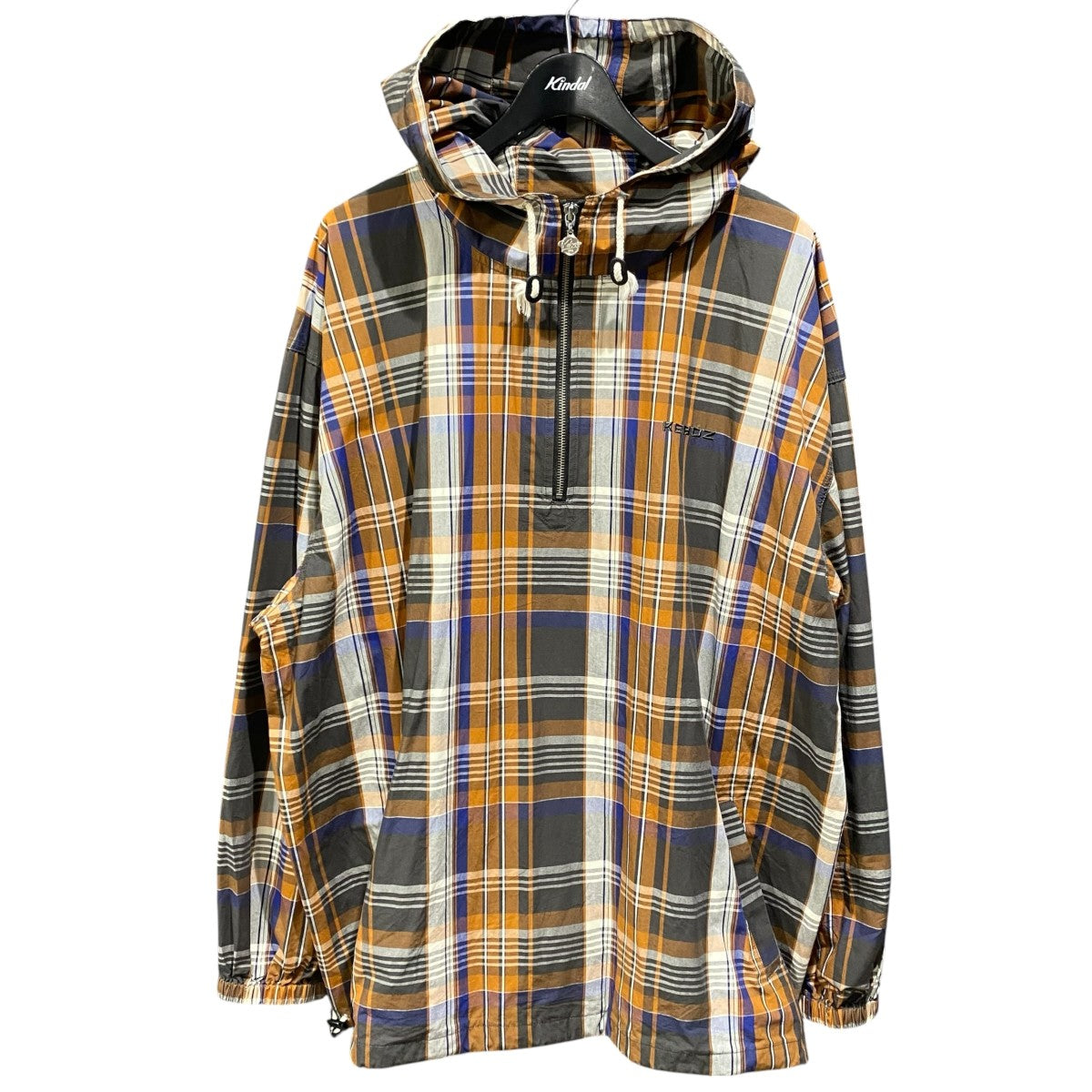 CHECK HALF ZIP-UP HOODED SHIRT