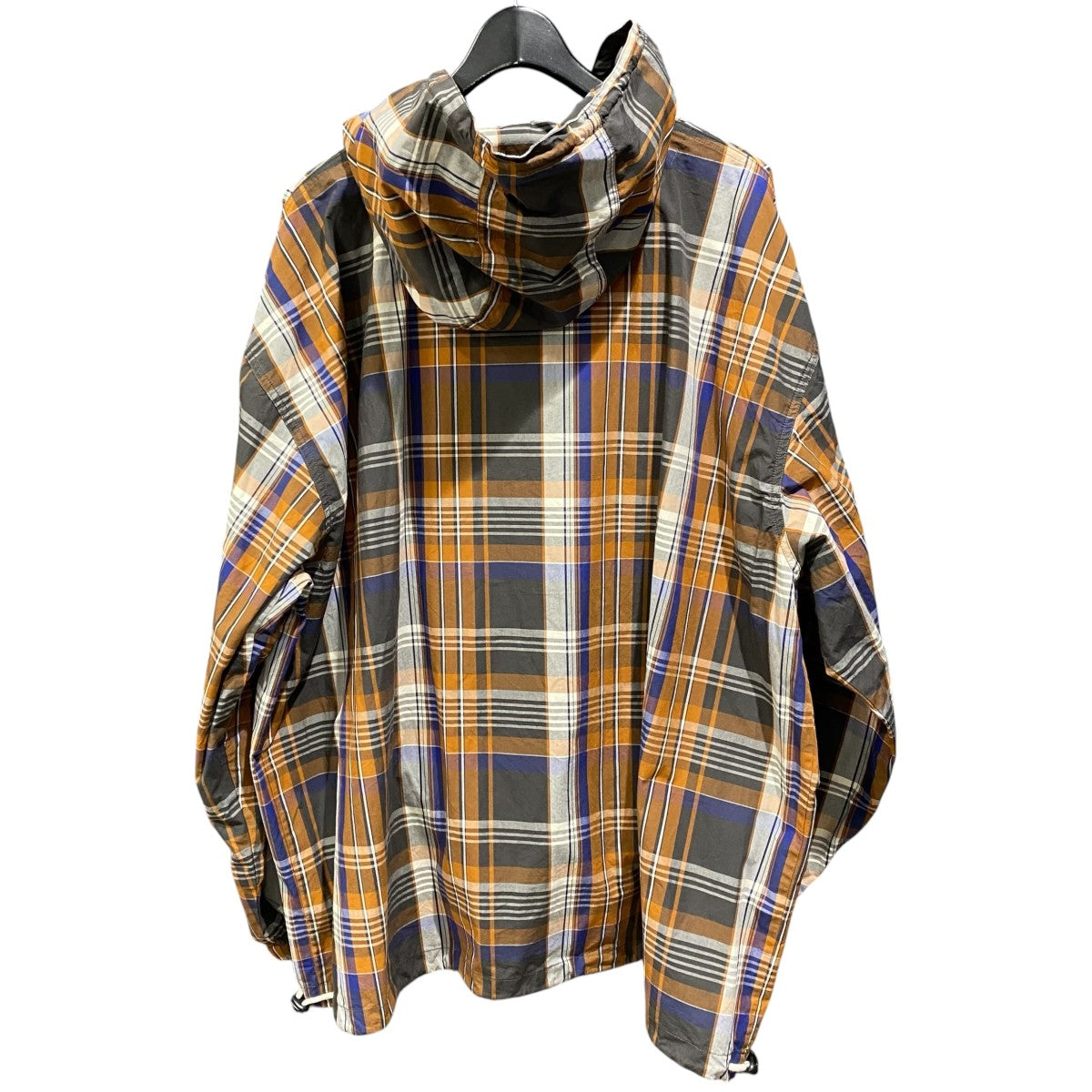 CHECK HALF ZIP-UP HOODED SHIRT