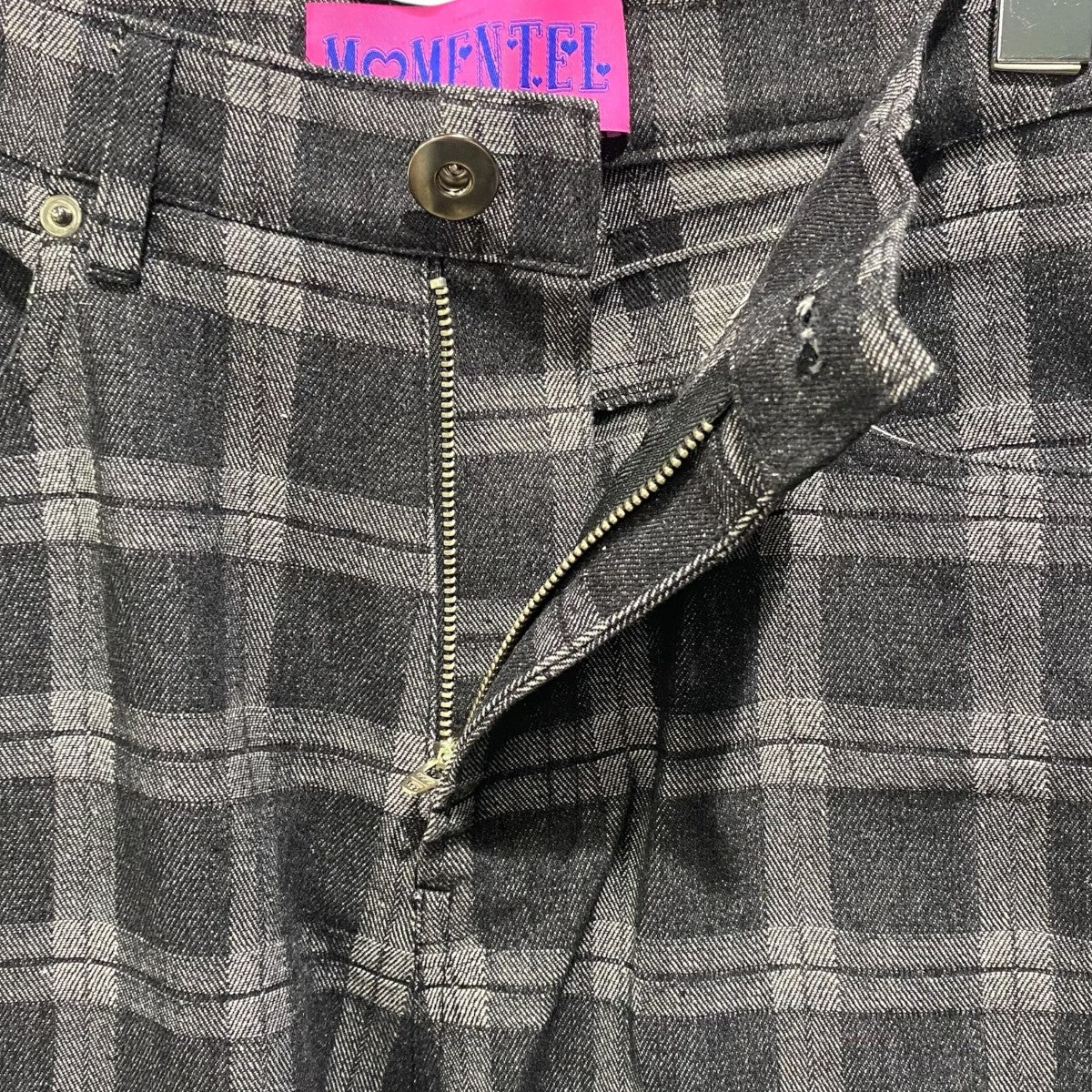 Bear check denim pants