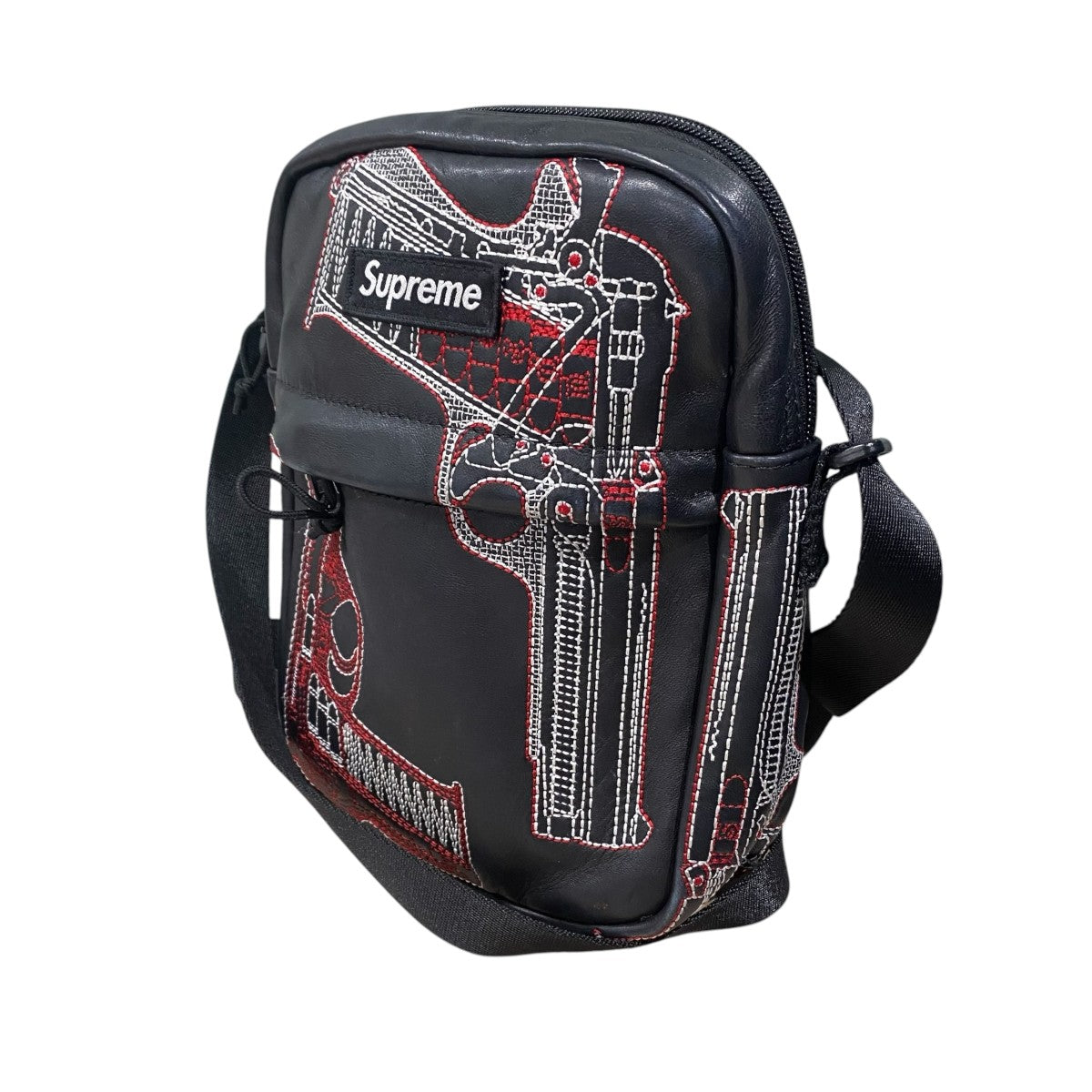 Guns Embroidered Leather Shoulder Bag