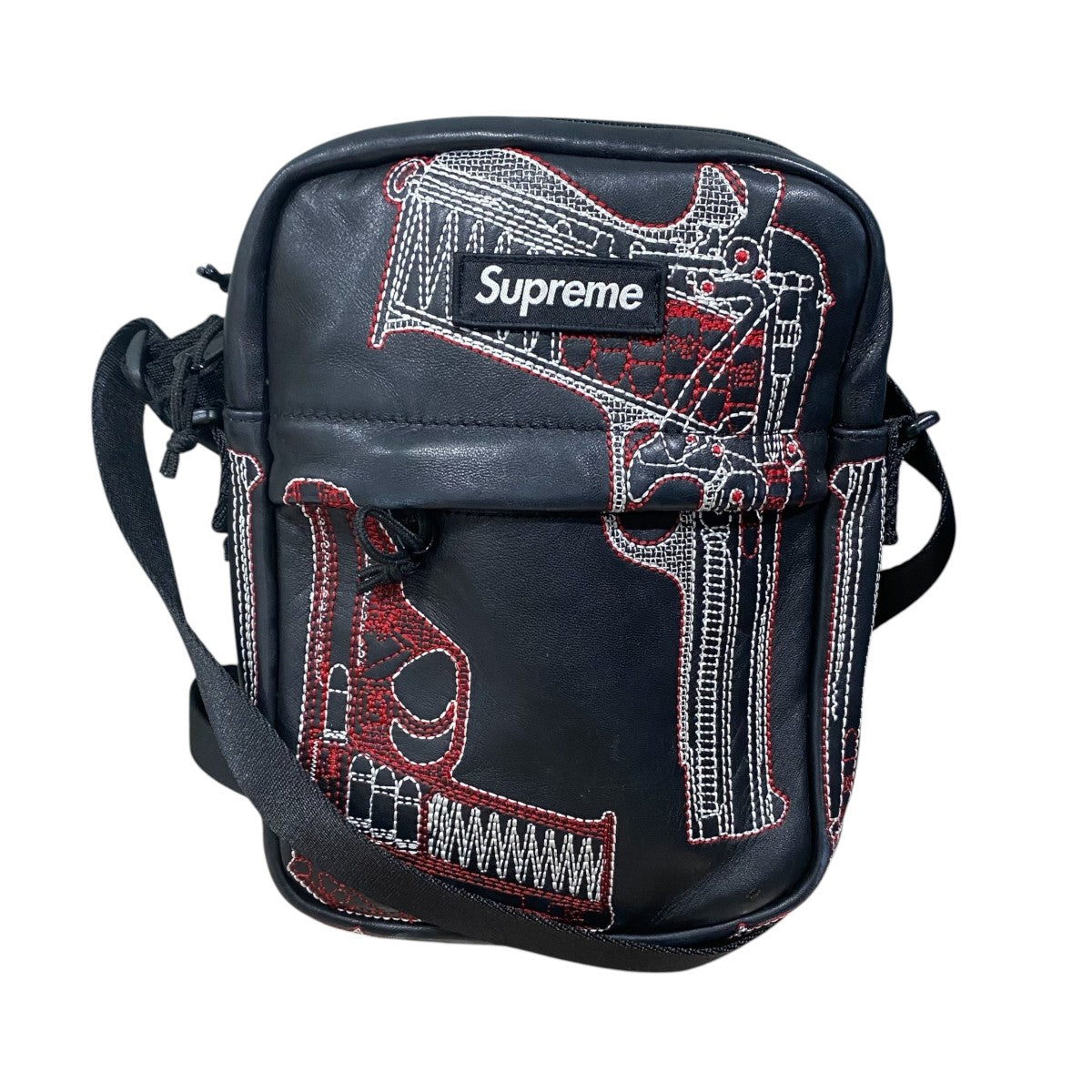 Guns Embroidered Leather Shoulder Bag