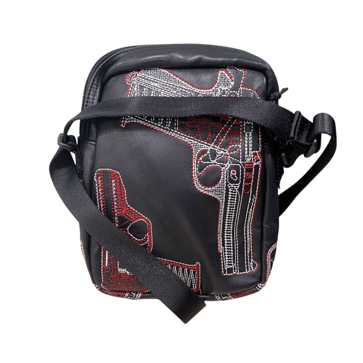 Guns Embroidered Leather Shoulder Bag