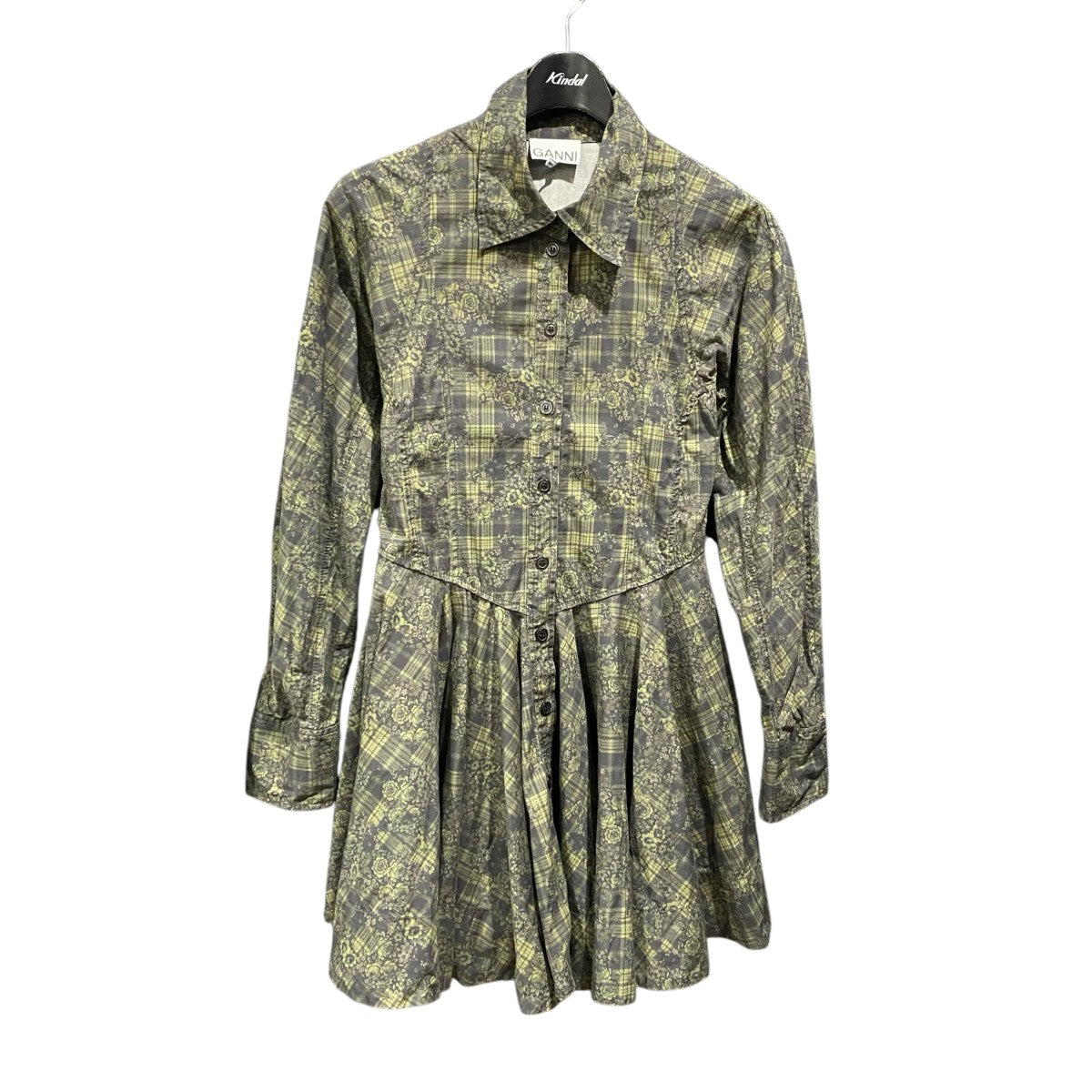 Ganni Printed Stretch Cotton Peplum Mini DressA1030717-26FW06 古着・中古-1枚目のアイテム画像