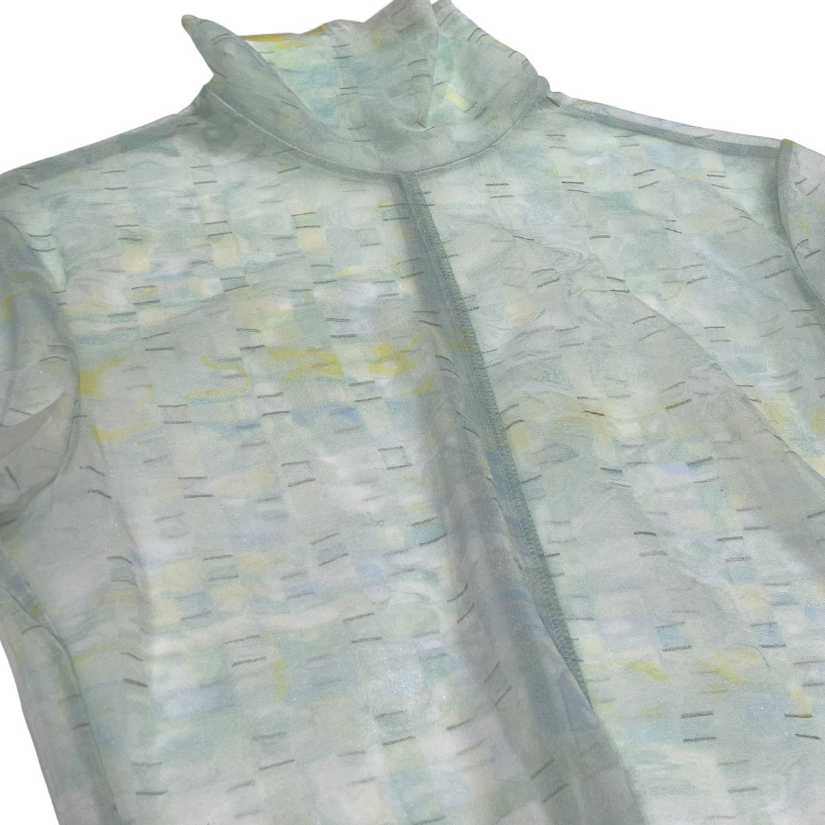 mame kurogouchi 23SSMarble Printed Plaid Sheer High Neck TopシアートップMM23SS-JS020 古着・中古-3枚目のアイテム画像