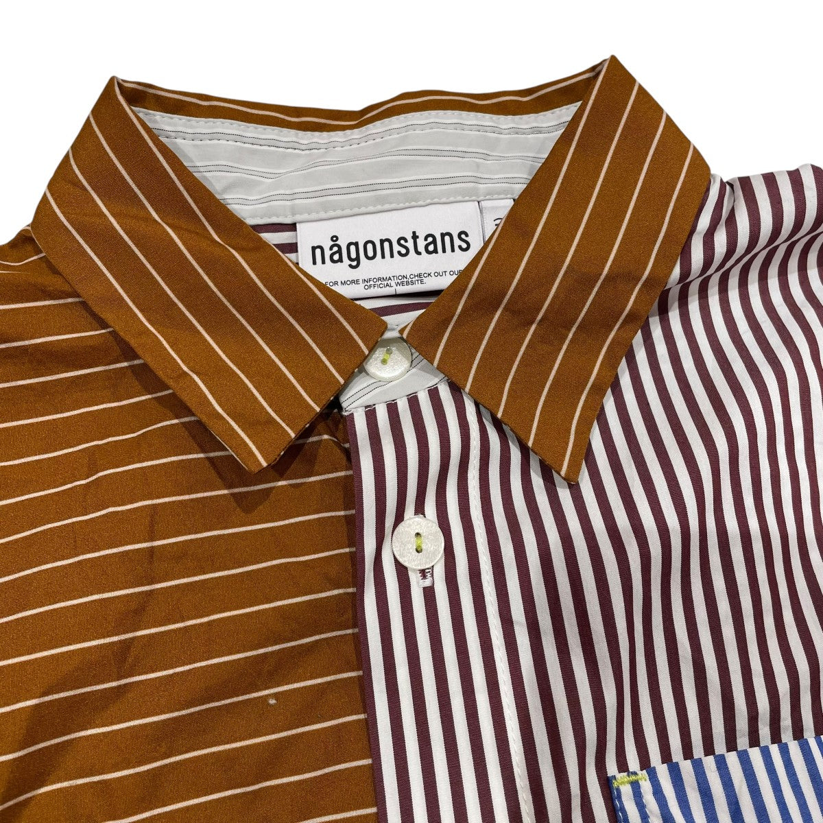 【未使用・タグ付】BF SHIRTS/ストライプ/ブラウン nagonstans(ナゴンスタンス) Brick Stripe Mixストライプシャツ