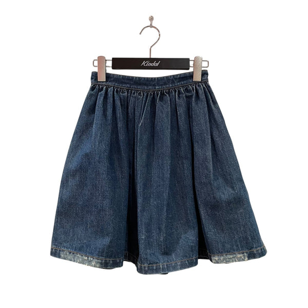 MIU MIU スカート デニム　レザー　異素材　スカート　サイズ36 MIU MIU(ミュウミュウ) ユーズド加工デニムギャザースカートデニム